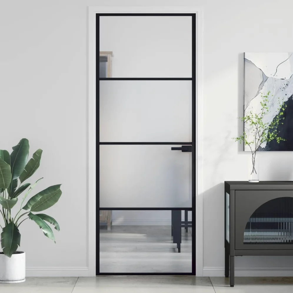 Porta per Interni Nera 76x201,5cm Vetro Temperato e Alluminio,Porta Interna,Porte Da Interno,Porte Interne Casa(SPU:155116)