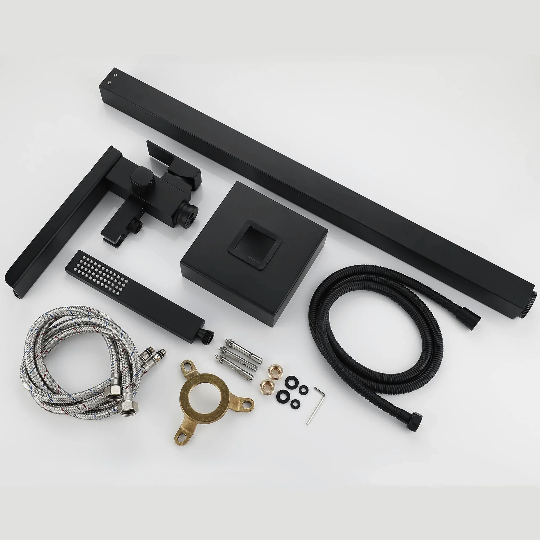 Rubinetto Per Vasca Pavimento In Piedi Da Bagno Con Beccuccio A Cascata E Spruzzatore A Mano,Freestanding Rubinetti Per Vasca, Nero（collegamento interno）