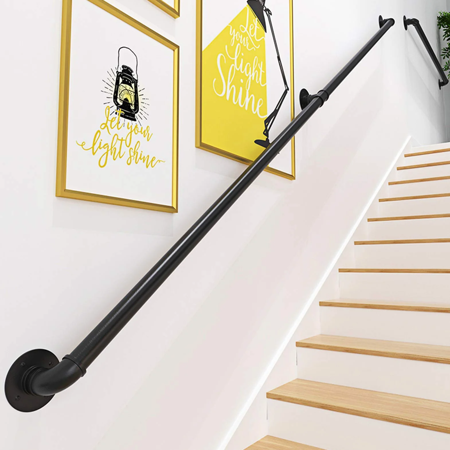 Corrimano della Scala del Tubo del Ferro battuto di Stile Industriale, corrimano Antiscivolo della Scala, Dimensione Personalizzabile, 240 cm