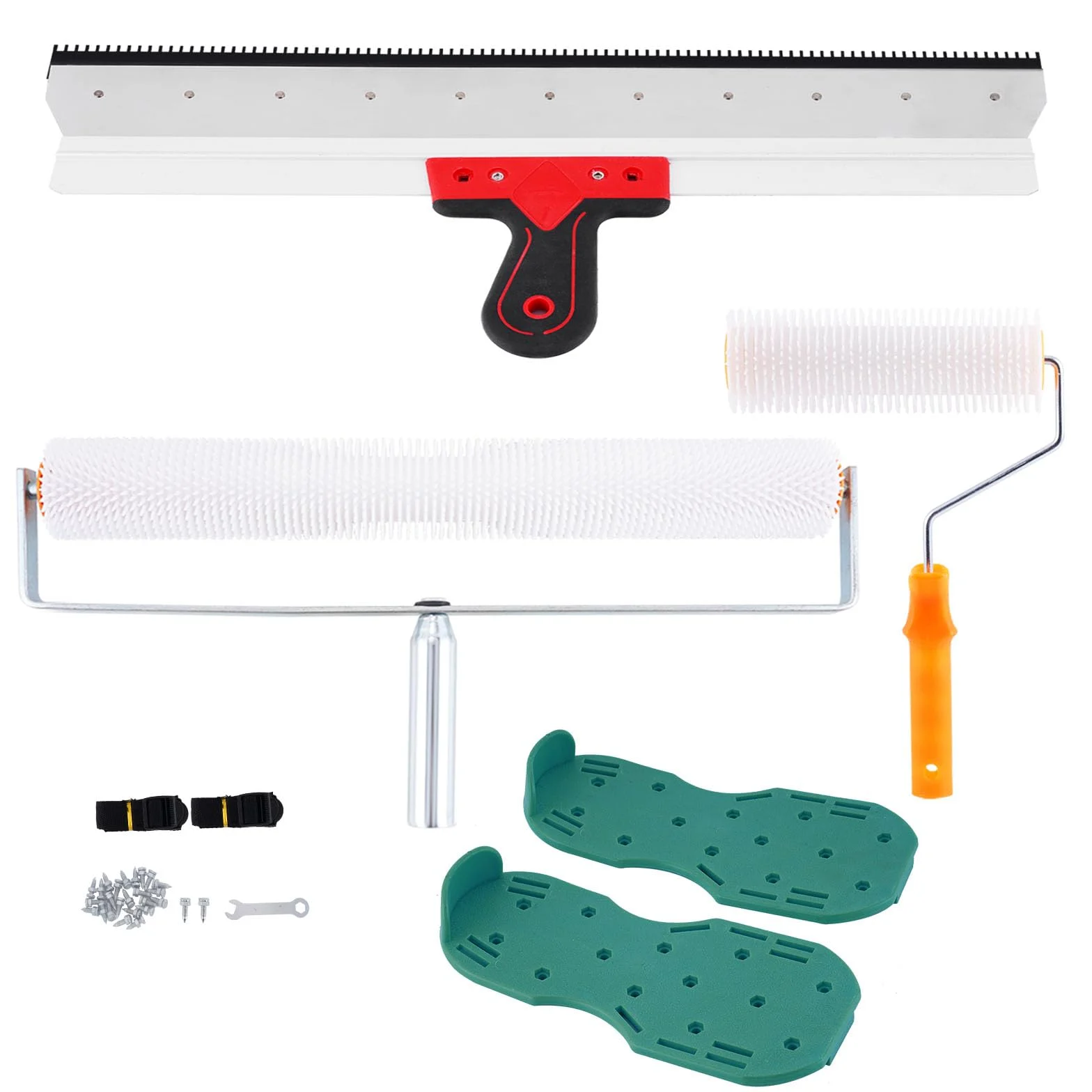 MXBAOHENG Kit di strumenti autolivellanti per cemento: Rullo Frangibolle per Autolivellante 11 mm, 300 mm Spiked Scarpe, In Acciaio Inox Raschietto Pavimento Autolivellante Cemento Tool Kit