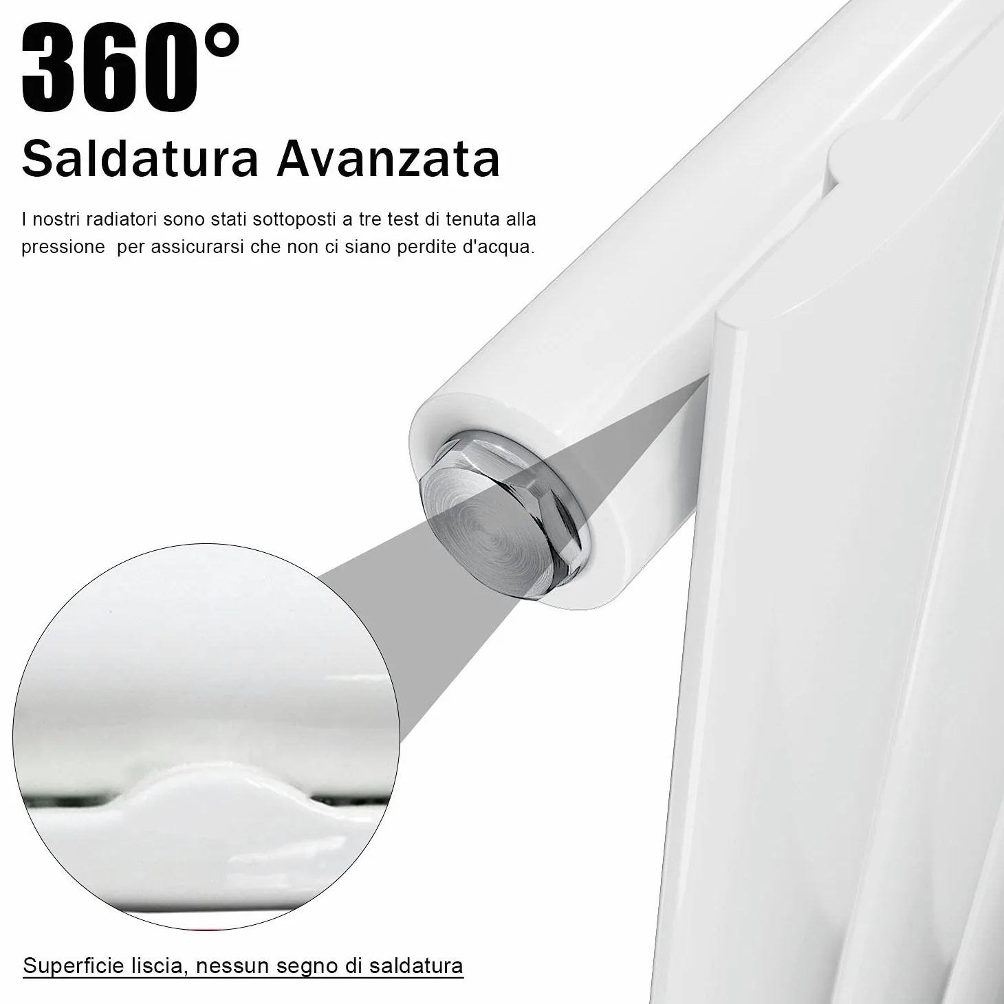 SONNI radiatore termoarreto a parete 1800 x 311 x 48 mm, termosifone a soggiorno potenza 536 W, radiatore verticare strato singolo da bagno, connessioni centrali G 1/2" - Bianco