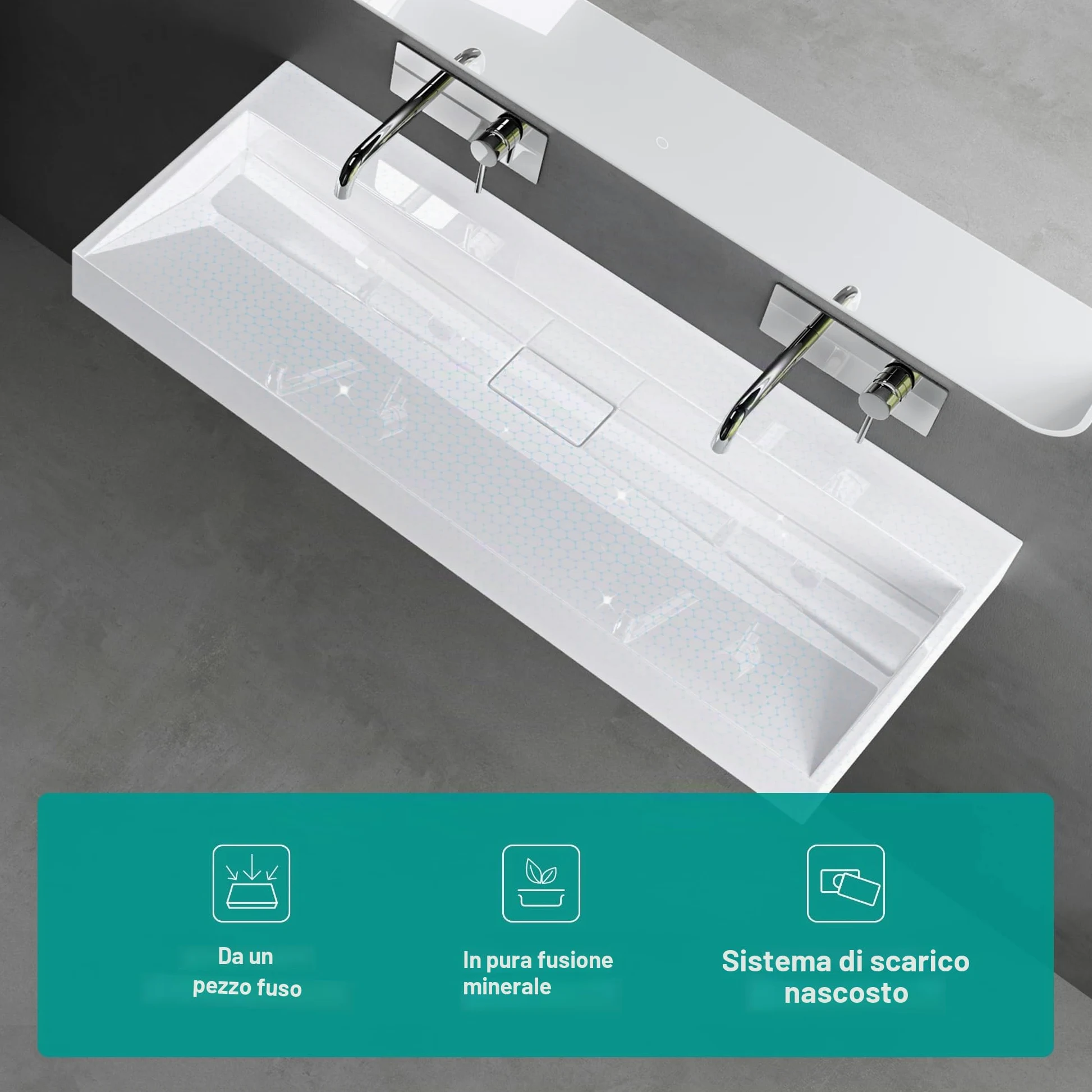 Mai & Mai Lavabo da Appoggio 120x46x11cm, Lavabo Bagno Sospeso Lavandino Bagno con Piletta di Scarico Lavabo da Minerale fuso senza Foro per Rubinetteria, Colossum19-1200OA
