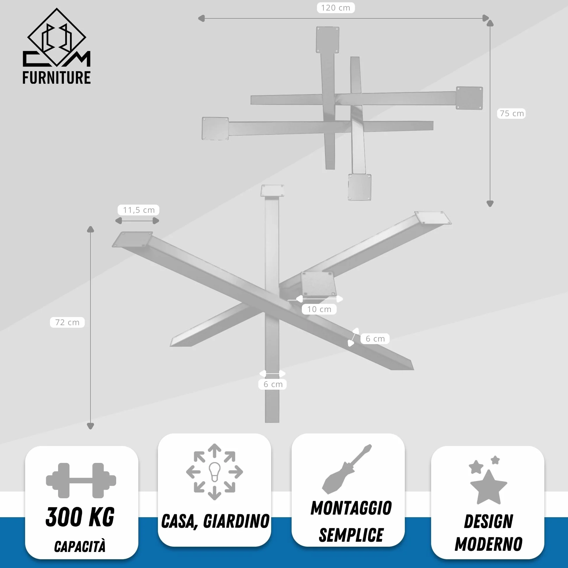 Gambe Tavolo Bianco Altezza 72 cm Struttura del Tavolo in Ferro Orion Design SPIDER Ragno Piede Piedi Acciaio Inox Gamba Solida per Tavolo da Pranzo Conferenza Basamento Tavolino DIY