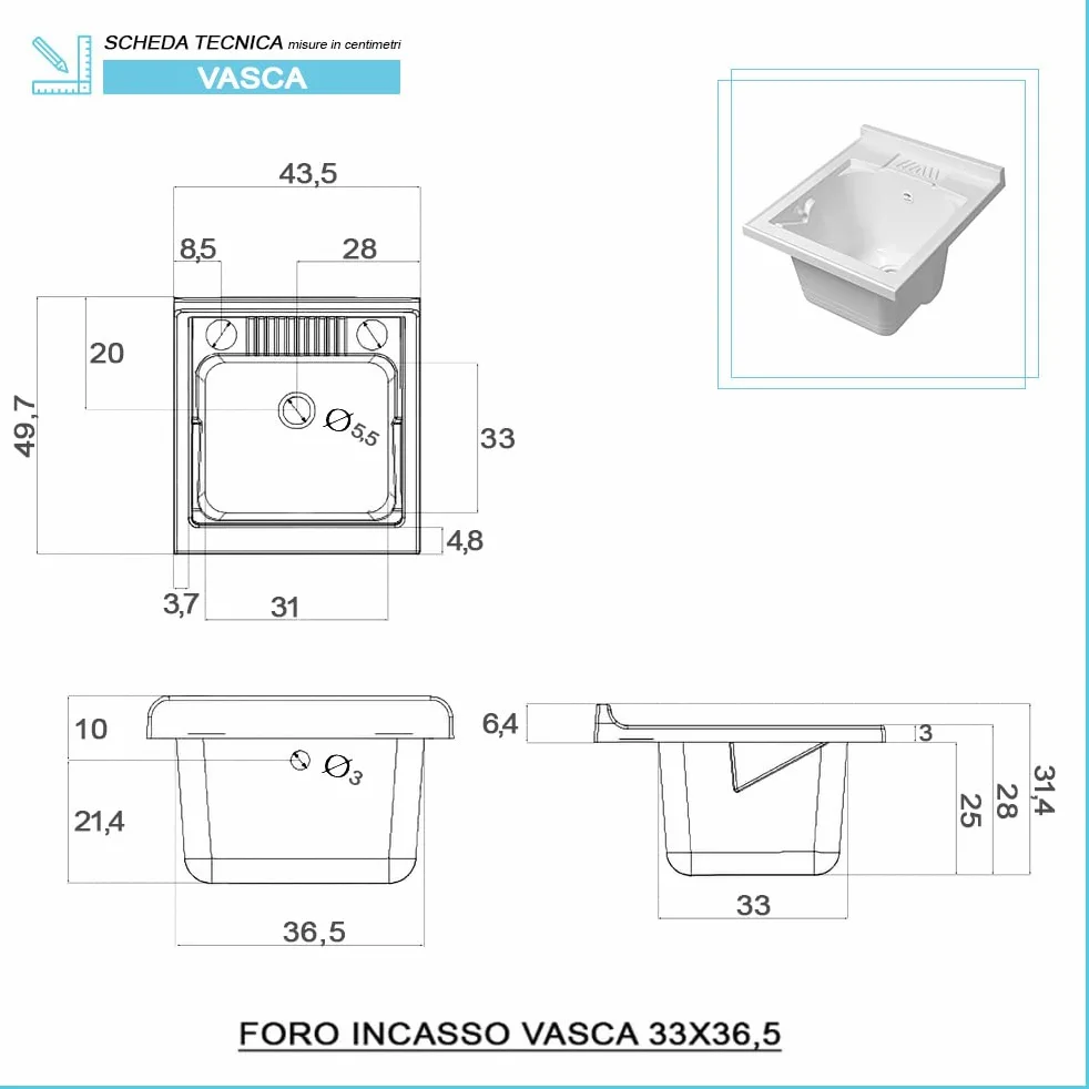 Mobile lavatoio lavanderia in legno con vasca in resina resistente agli acidi, completo di asse di lavaggio e kit sifone + piletta (Bianco, 45x50 cm 1 anta)