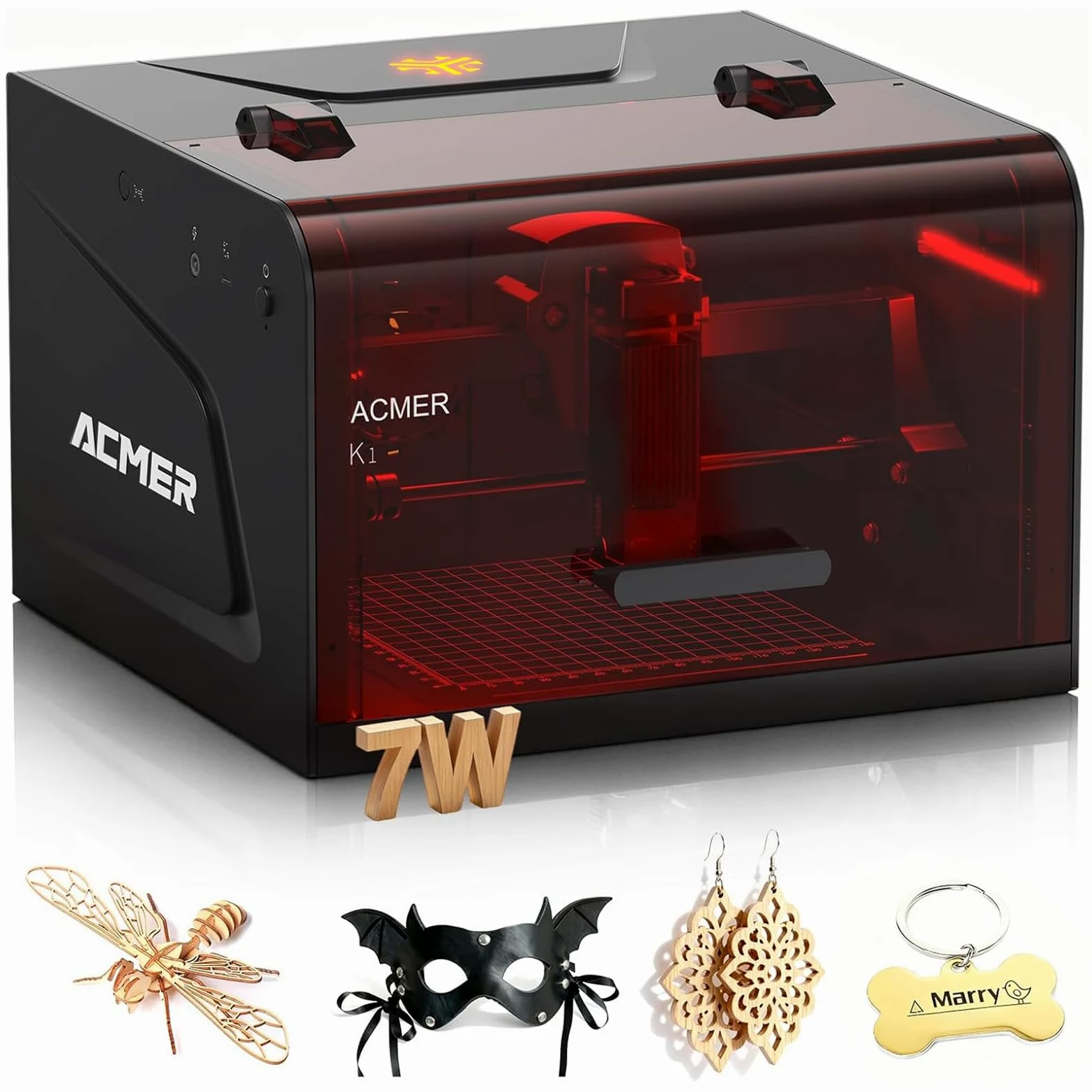 ACMER K1 Macchina per incidere laser 7000 mW, Classe 1, piccolo incisore laser chiuso di sicurezza, superficie di incisione 150 x 150 mm, precisione 0,01 mm, taglio laser ad alta precisione per legno