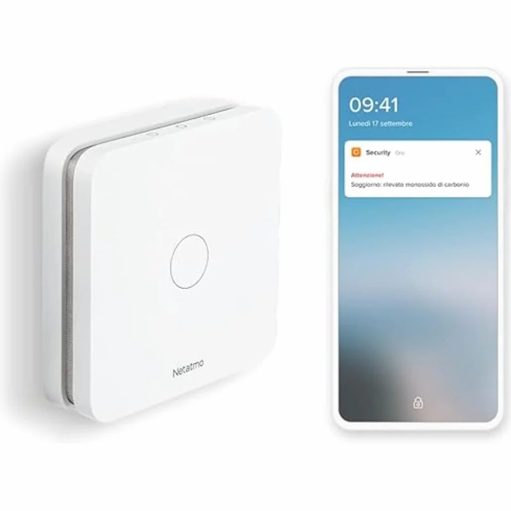 Netatmo - Rilevatore Di Monossido Di Carbonio Intelligente, Wi-Fi, Autonomia Di 10 Anni, Allarme Da 85 Db, Certificazioni En 50291 E Nf, Nco-It, ‎Udibile, Bianco, ‎10 x 2.3 x 10 cm, 390 grammi
