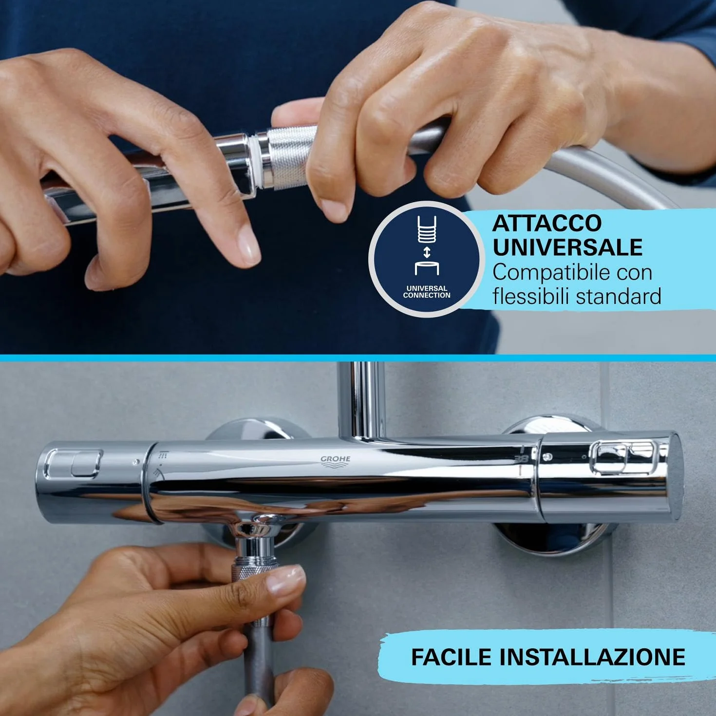GROHE Vitalio SmartActive 150|Manopola doccia a tre getti|GROHE Water Saving (portata limitata a 9,5 l/min)|Sistema di fissaggio universale|Bianco|26597000