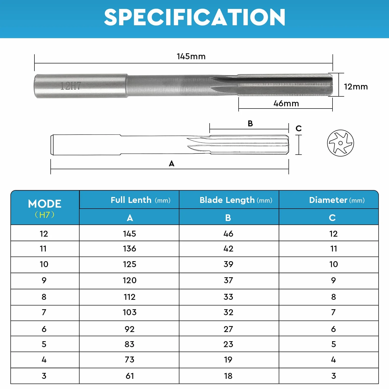 SWAWIS 10 Pezzi H7 Alesatore a Flauto Diritto HSS, 3-12mm Alesatori a Macchina per Lavorazione Legno e Metalli per Migliorare Precisione Nella Lavorazione dei Fori