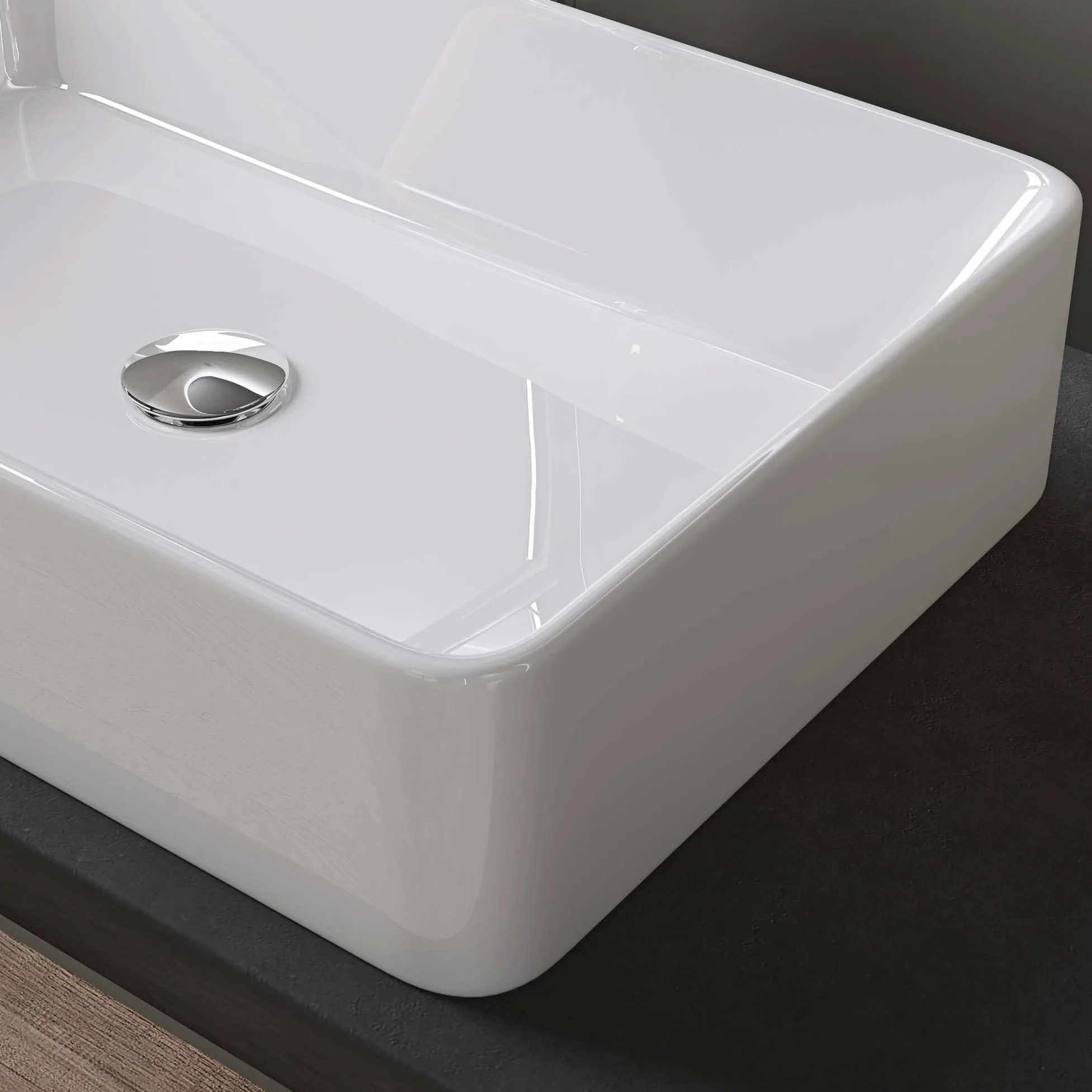 doporro Lavabo Bagno Rettangolare Lavabo da Appoggio in Ceramica Lavandino con Bordo Sottile 58x37x13,5 cm Bianco Lucido Lavamani Lavello senza Foro Rubinetto per Guardaroba Bagno Brüssel105D