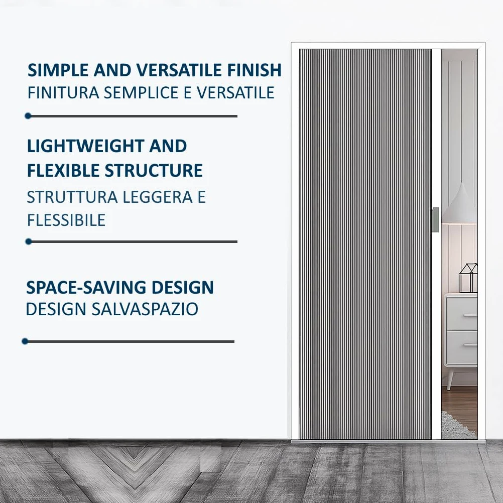 Porta Scorrevole Pieghevole a soffietto Senza Foratura con Telaio in Alluminio e Pannello in Tessuto non Tessuto Divisorio Bagno Cucina