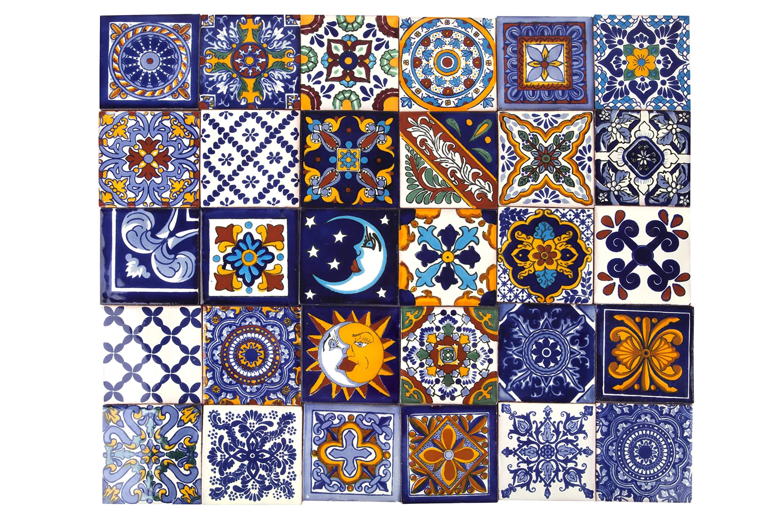 Cerames Piastrelle Mosaico Messicane Horacio – 30 ceramiche mattonelle messicane decorative per bagno, doccia, scale, parete posteriore della cucina | Tessere mosaico ceramica 10,5x10,5 cm