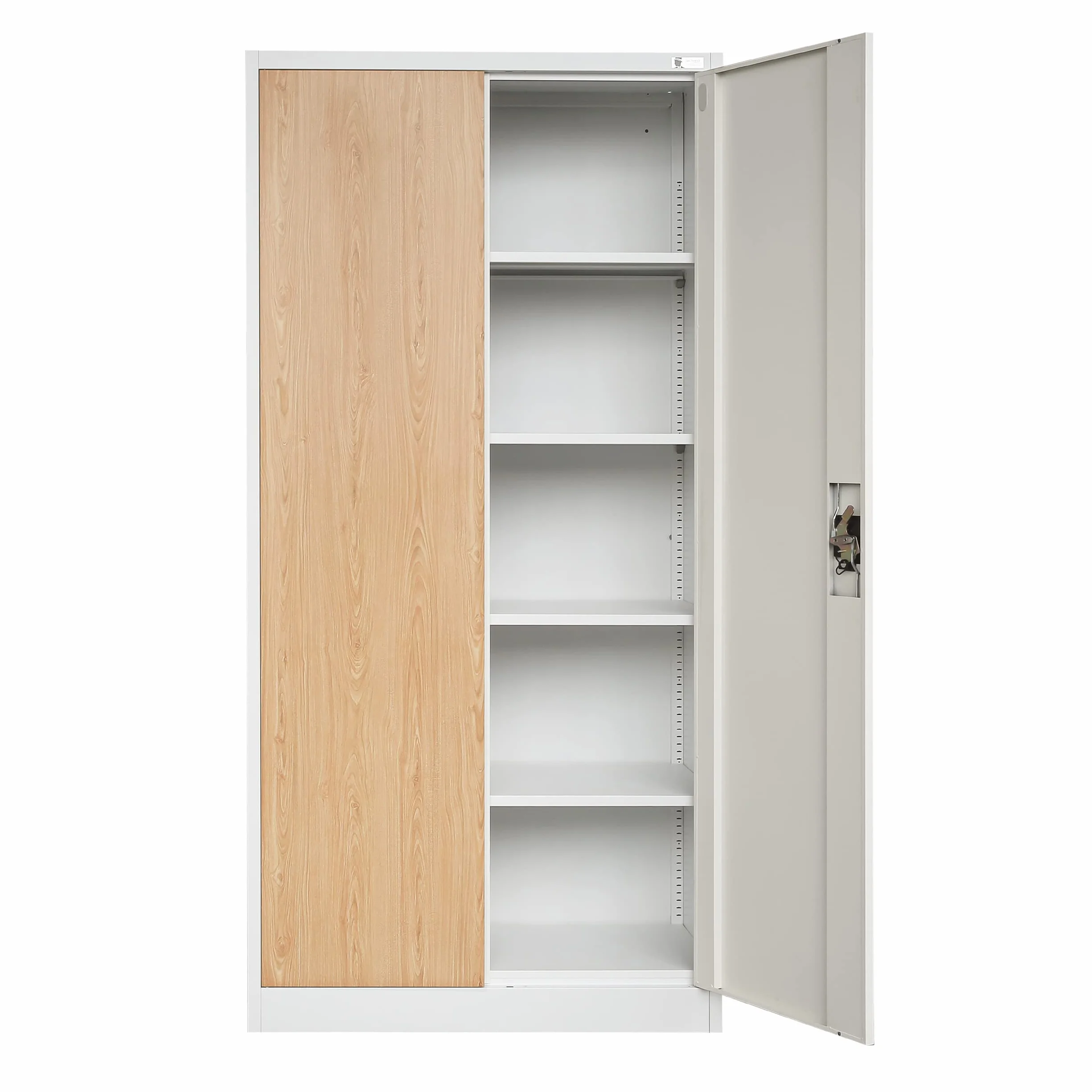 Jan Nowak Armadio da Ufficio C001H XL Archivio per Officina in Metallo Verniciato a polvere Chiudibile 195 cm x 90 cm x 40 cm (Bianco-Aspetto Legno)