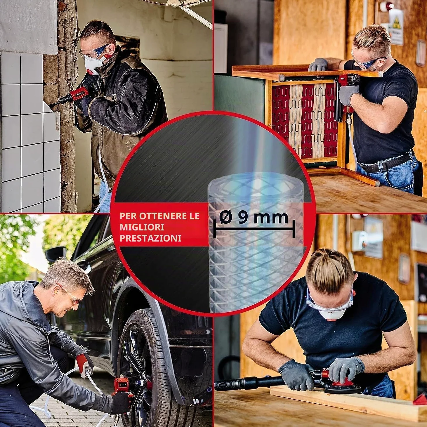 Einhell Scalpello pneumatico TC-PC 45 (pressione max 6.3 bar, portata aria 113 L/min, giri min 4500, corsa 43 mm, incl. set 4 scalpelli da 120 mm e boccetta d'olio)