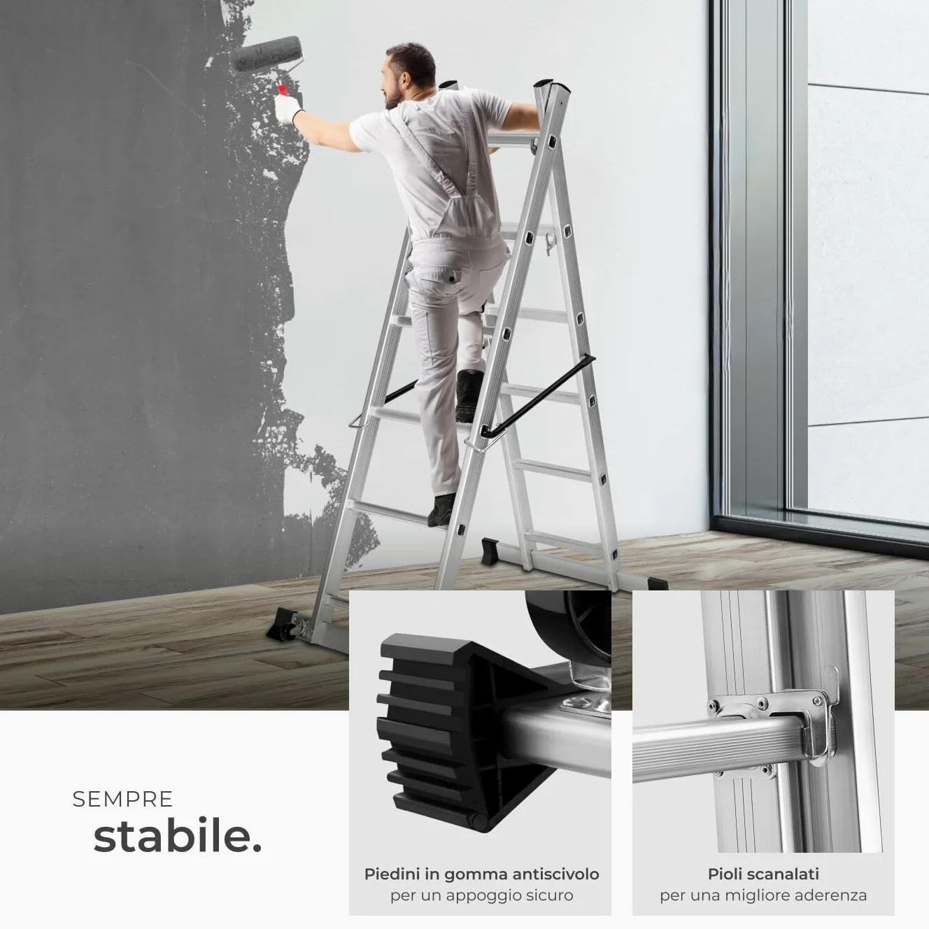 tectake® Scala Alluminio 4 in 1 Multifunzione con Piattaforma da Lavoro, Ponteggio da Lavoro con Ruote, Scala in Alluminio Pieghevole, Trabattello da Lavoro