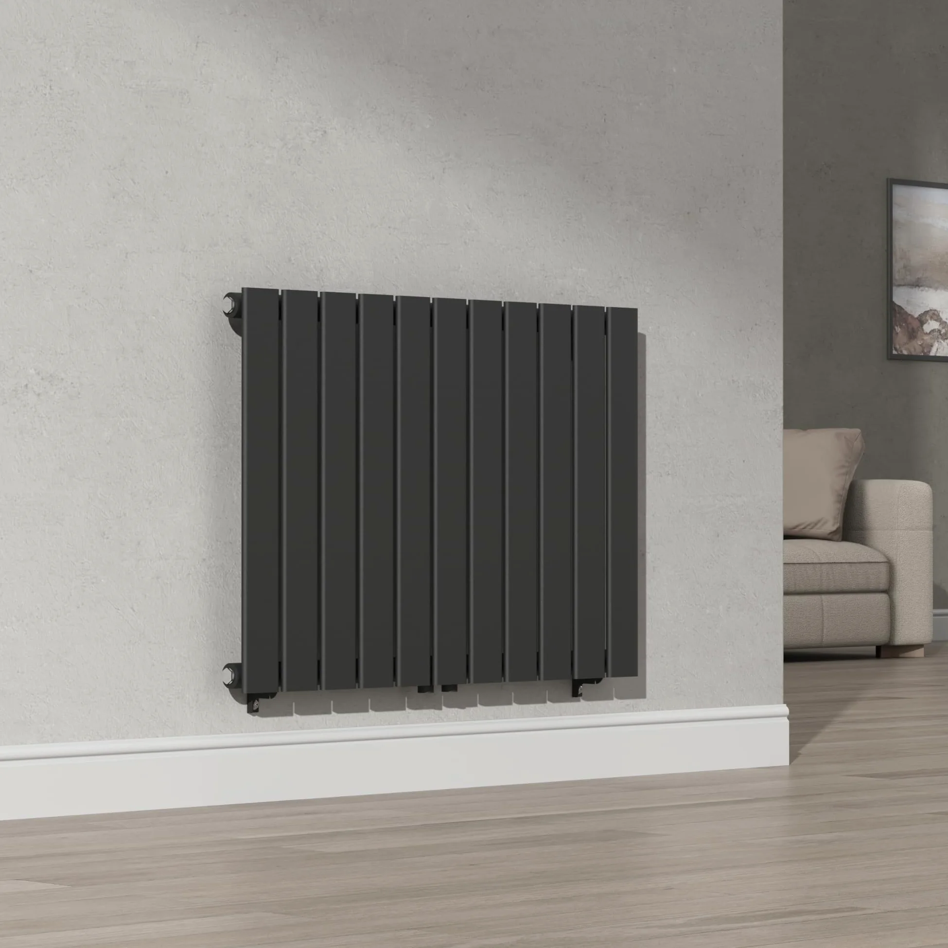 [neu.haus] Termosifone da Parete Radiatore Design Riscaldamento ad Acqua Calda Termoarredo a Pannello Singolo con Elementi Piatti 60 x 80 cm - Nero