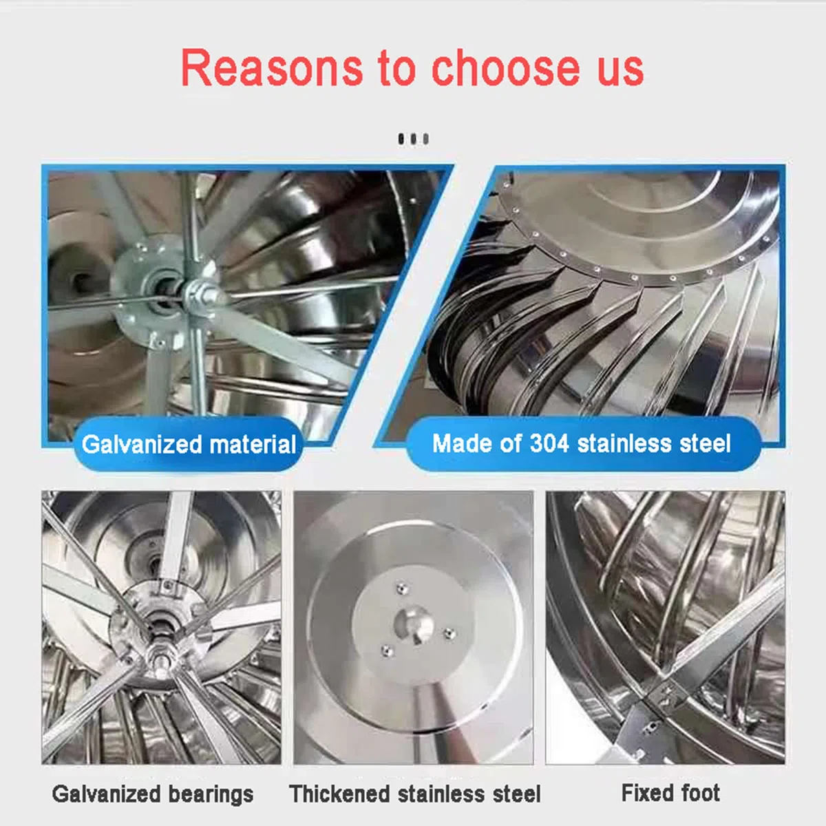 Ventilatore da tetto in acciaio inox, 500 mm, tappo anti-spifferi, copertura di ventilazione rotante per migliorare il flusso d'aria e soluzioni di ventilazione, durevole e resistente alle intemperie