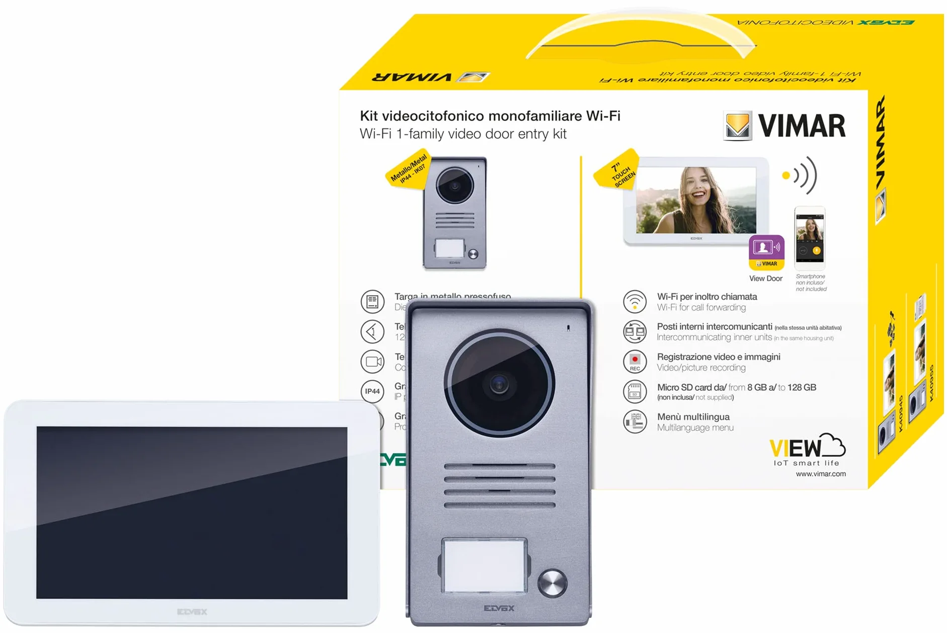 Vimar K40945 Kit Videocitofono Smart Monofamiliare Con Monitor Touch Screen Vivavoce Wifi, 1 Alimentatore Multispina, ‎Bianco, ‎26.5 x 10.8 x 20 cm, 1.45 Kg