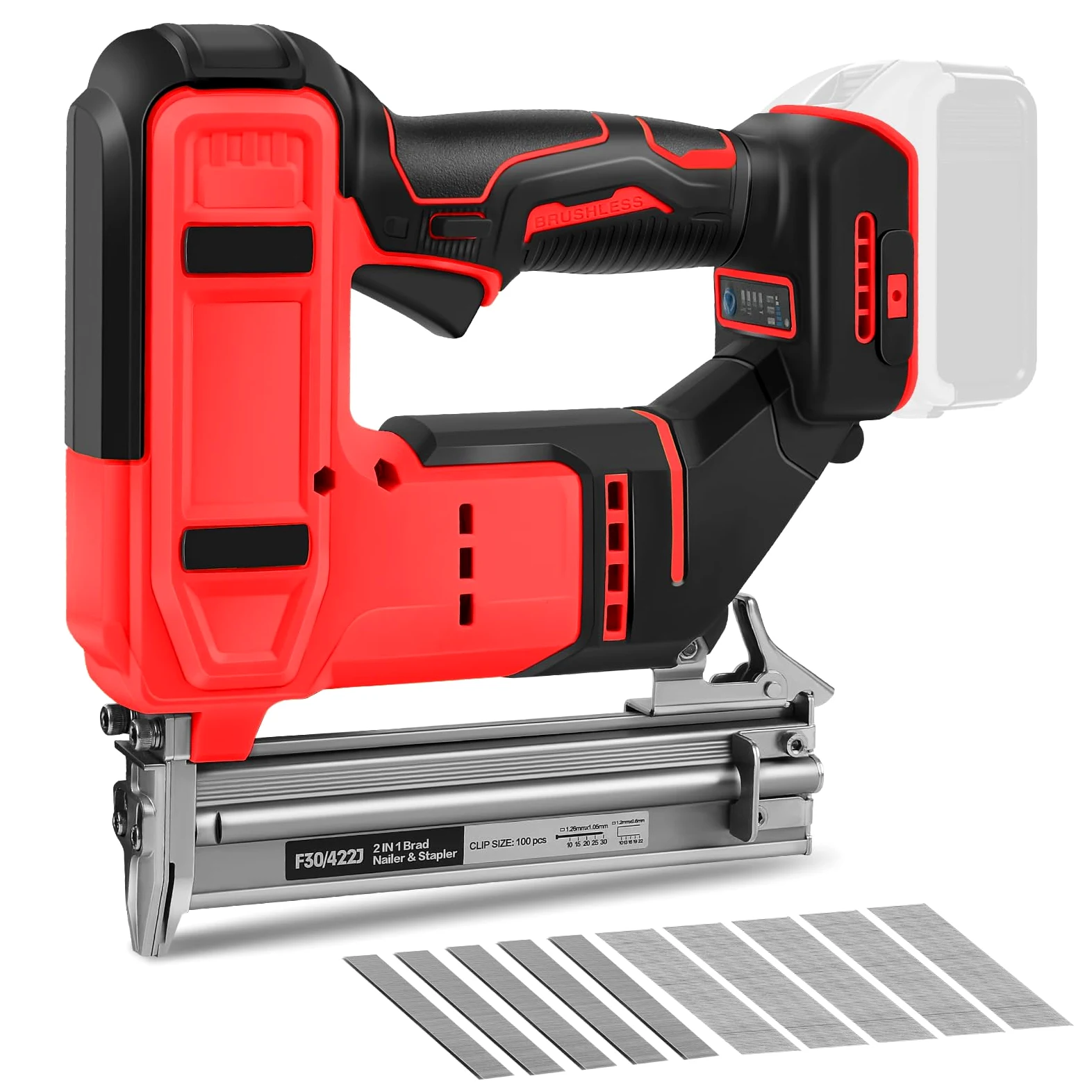 Set di chiodatrici a batteria da 18 GA, compatibile con Milwaukee 18 V, 2 in 1, pistola per unghie senza spazzole, con 500 chiodi e 500 staffe, per fai da te, lavorazione del legno