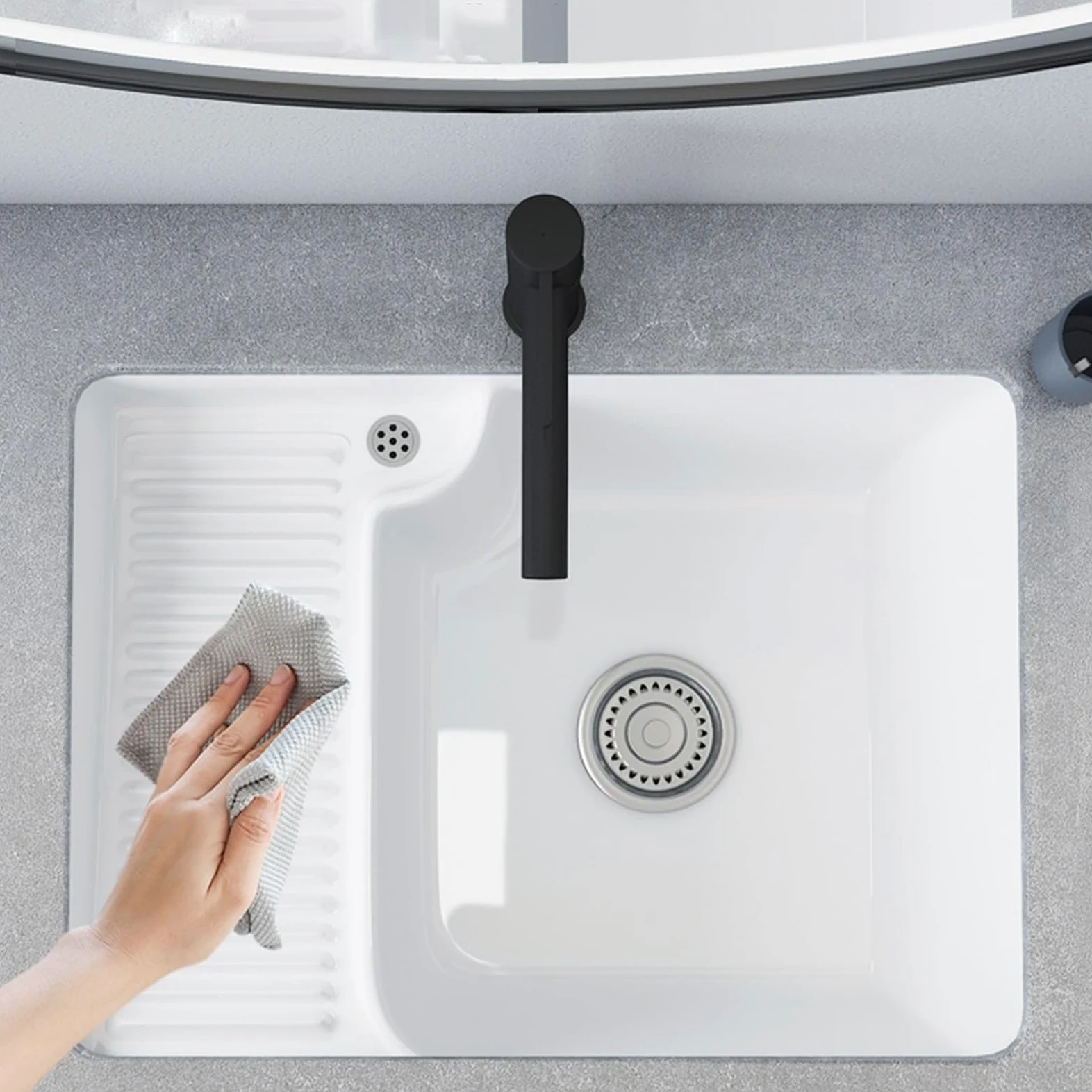 Lavandino per Il Bagno,lavatoio Lavanderia,Lavabo da Incasso in Ceramica con Assicella,con gocciolatoio e Tubo di Scarico, Adatto per bagni, WC, balconi e Cortili Esterni (Size : 74 * 42)