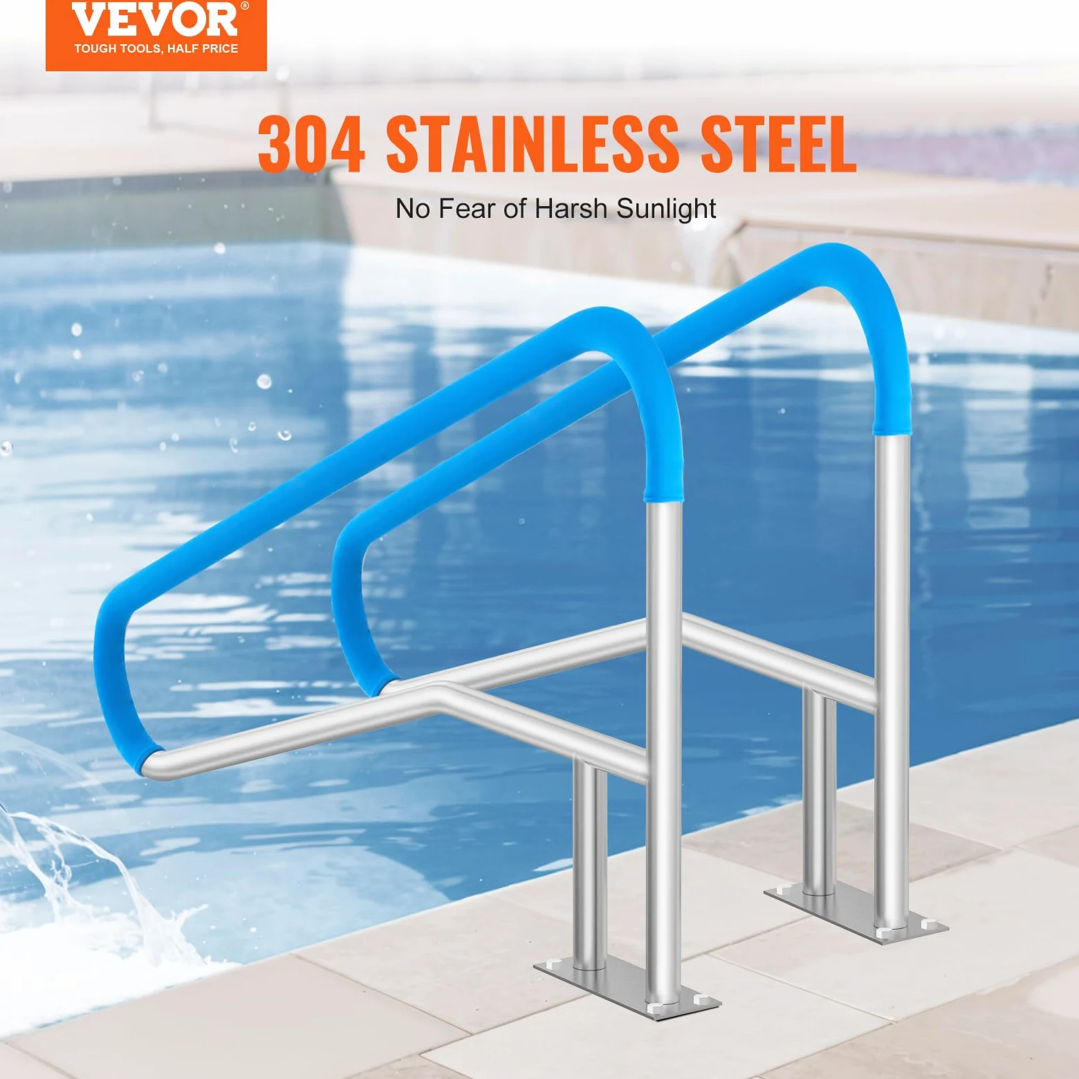 VEVOR Corrimano per Piscina, Confezione 2, Ringhiera per Piscina 1395 x 810 mm Acciaio Inossidabile con Piastra di Base per Piscine Interne Esterne, Ringhiera per Piscina per Terrazze, con Copertura