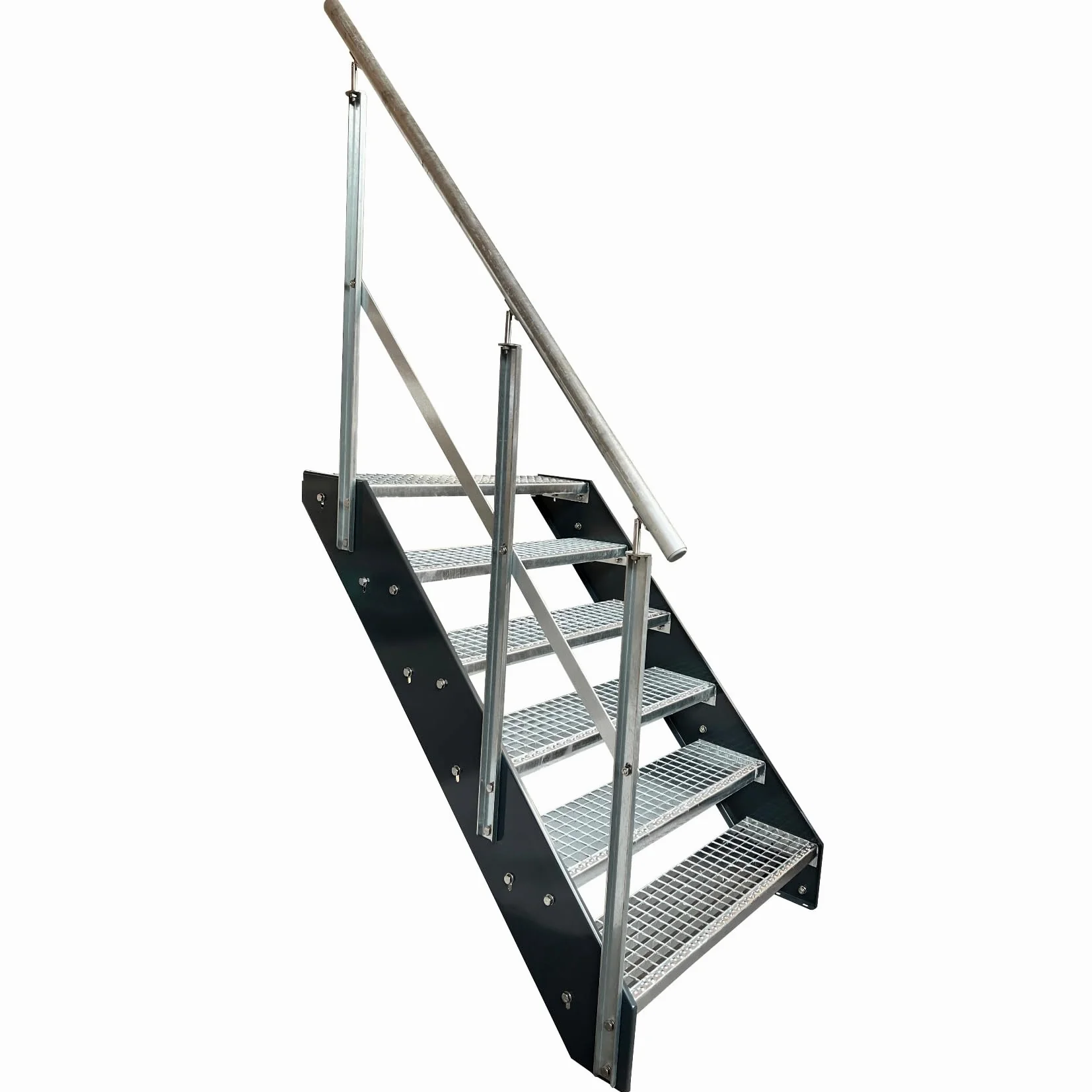 Scala in acciaio di alta qualità con ringhiera zincata sinistra/guance, antracite RAL 7016/6 gradini zincati (larghezza 1000 mm) (altezza 114 cm) resistente alle intemperie, scala da