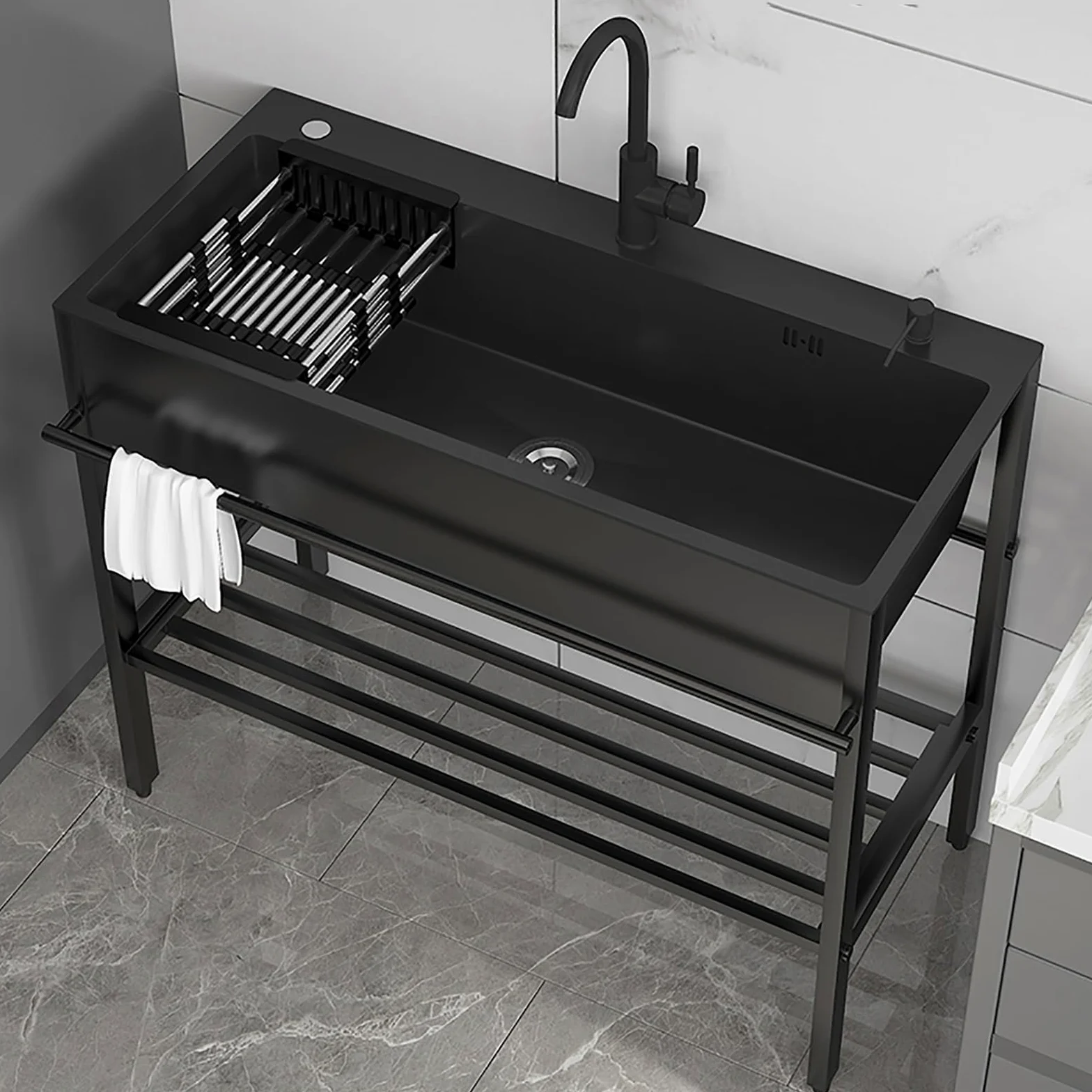 Lavello da Cucina Multiuso Singola Ciotola in Acciaio Inox Commerciale con Rubinetti, Lavandino Autoportante per Lavaggio e Preparazione, Ideale per Interni ed Esterni, Lavandini per Utilità in
