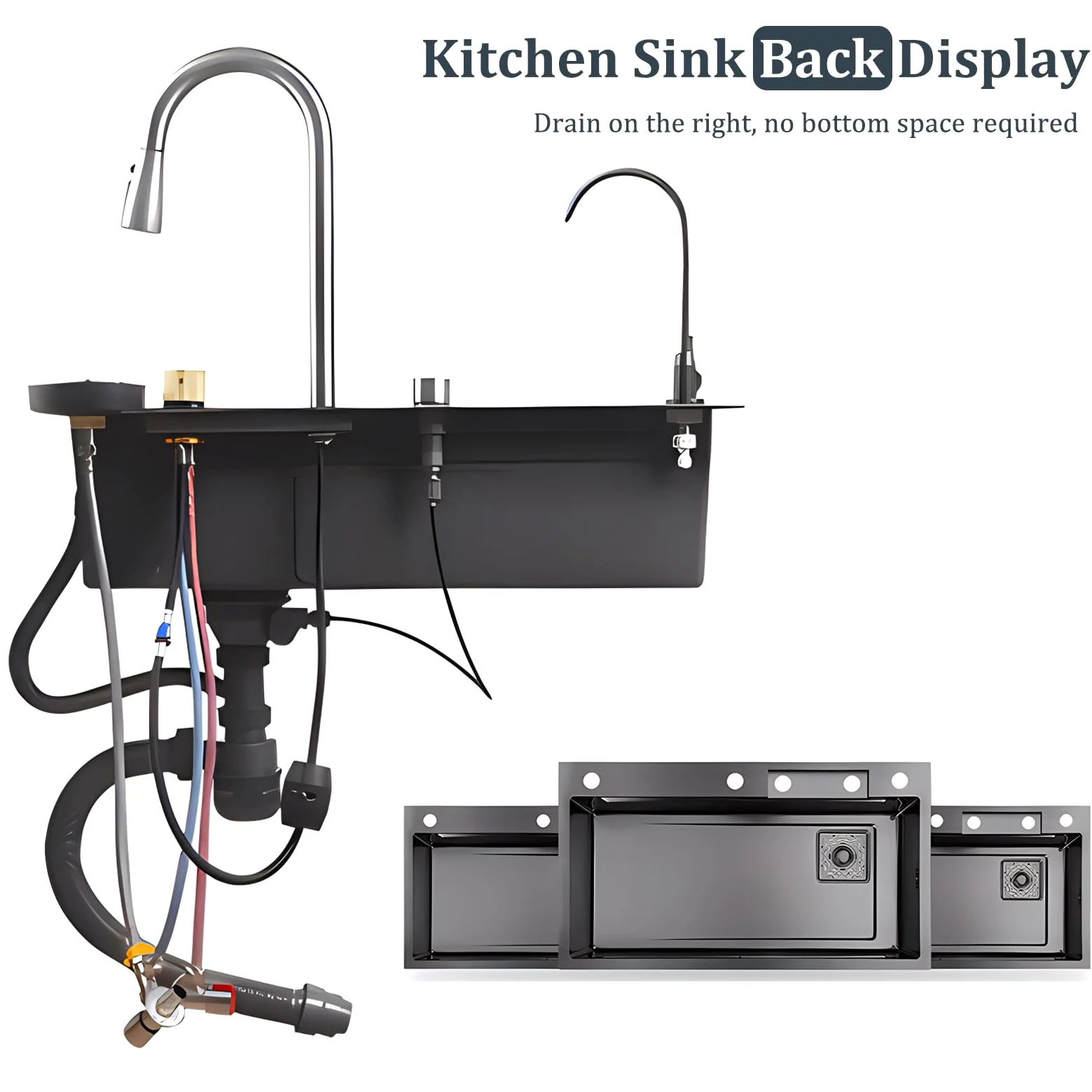 Lavandino da cucina con superficie di lavoro, 80 x 45 cm, dotato di rubinetto a cascata, in acciaio inox, per uso domestico, con idropulitrice, tagliere, scolapiatti e accessori