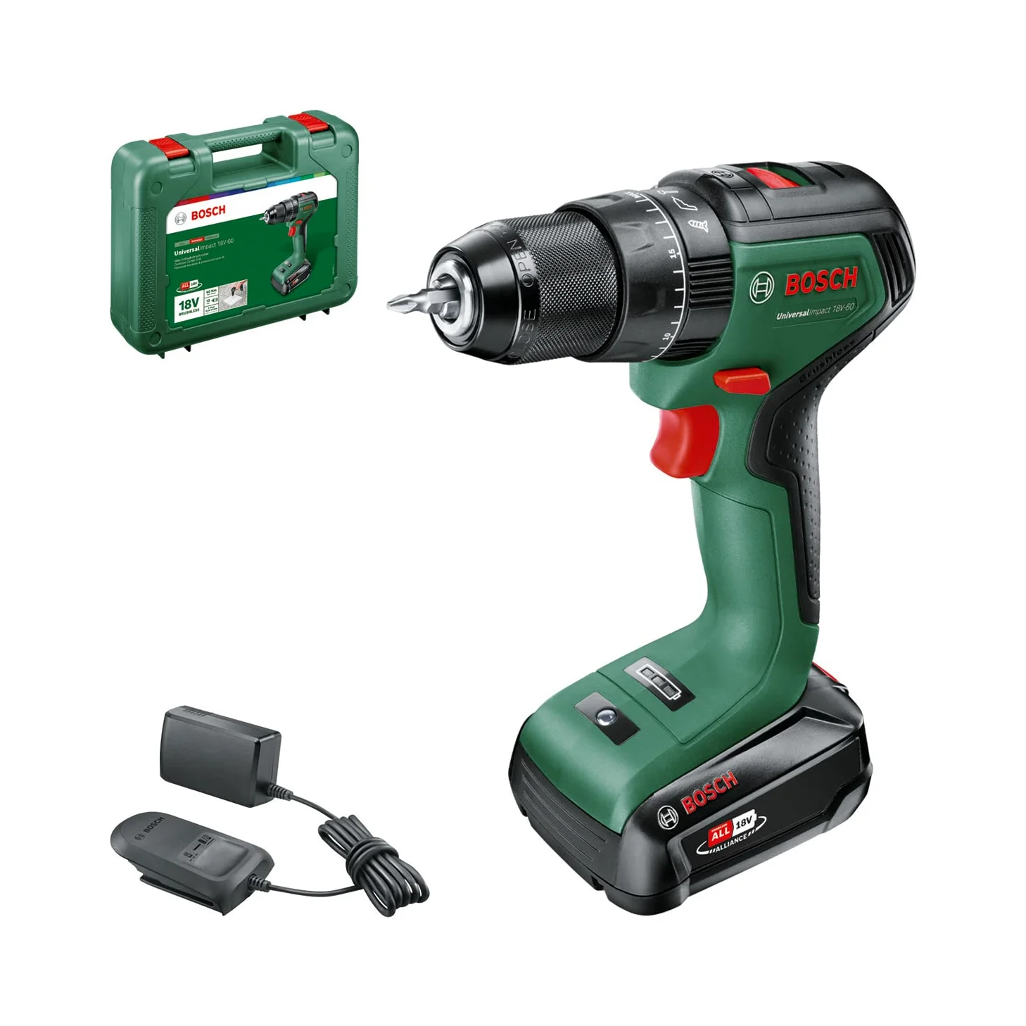 Bosch Home and Garden 06039D7101 Bosch Trapano con Percussione a Batteria UniversalImpact 18 V-60 (In Valigetta), 1 Batteria da 2,0 Ah, Sistema 18 V