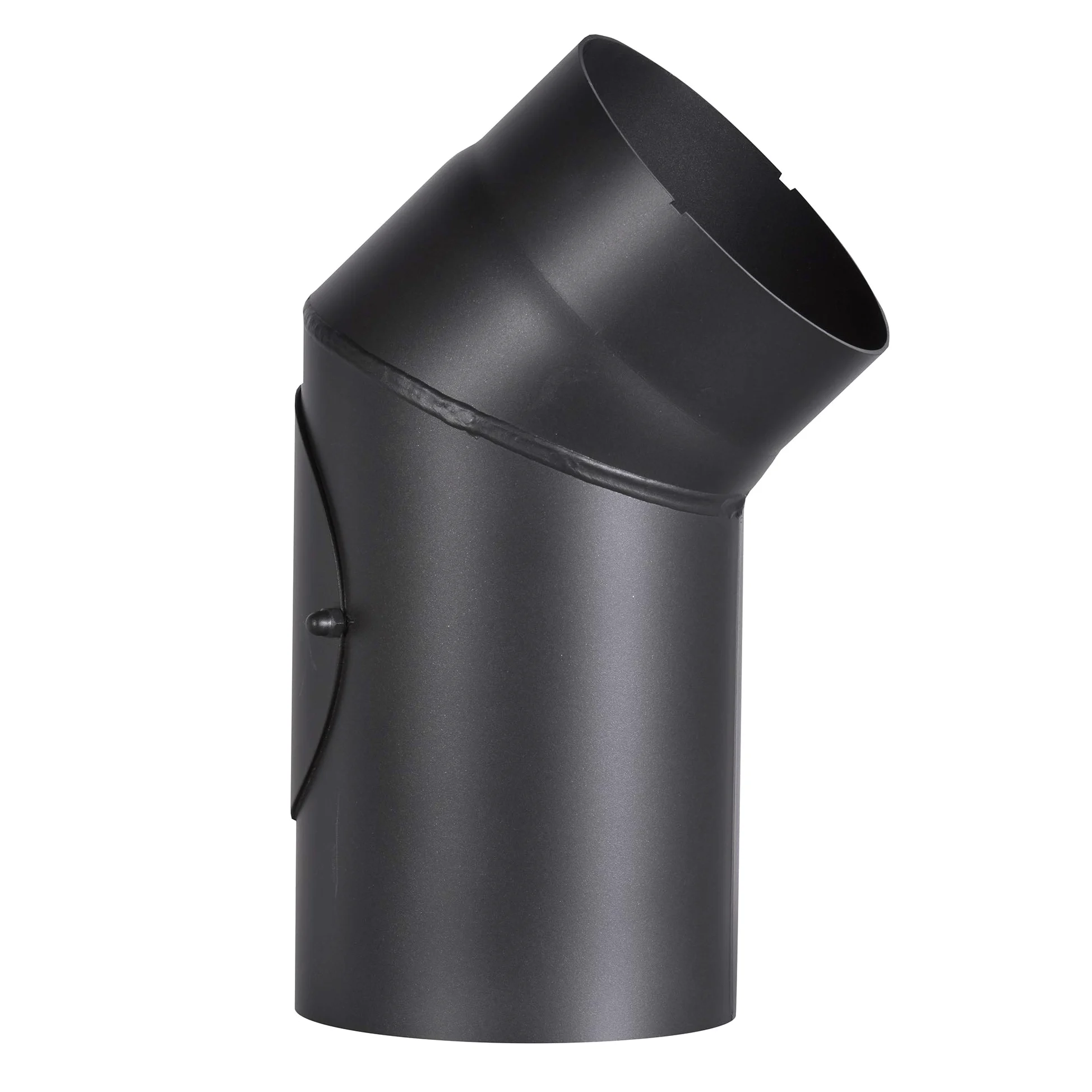 FIREFIX R150/B4 - Tubo per canna fumaria in acciaio spesso 2 mm, diametro 150 mm, per stufe e fuochi d'artificio, Senotherm, 45°, con porta di pulizia, colore: nero