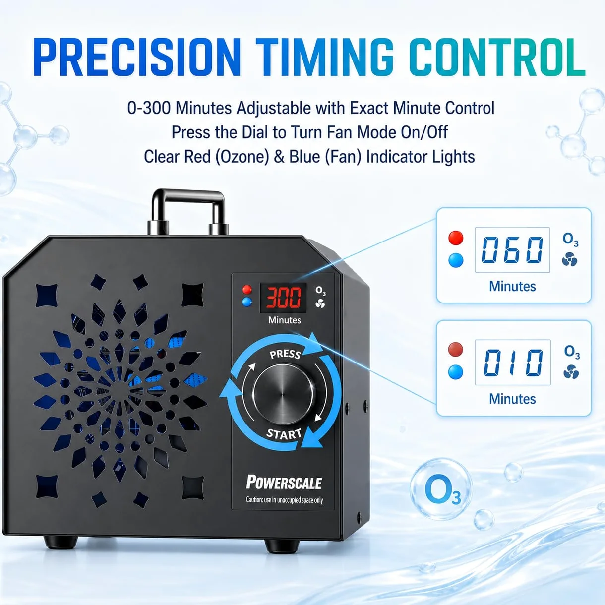 Powerscale OZB2 Ozonizzatore per Ambienti Commerciale 150.000 mg/h - Generatore di Ozono Industriale per la Rimozione degli Odori - Purificatore d'Aria e Sterilizzatore per Grandi Case e Uffici