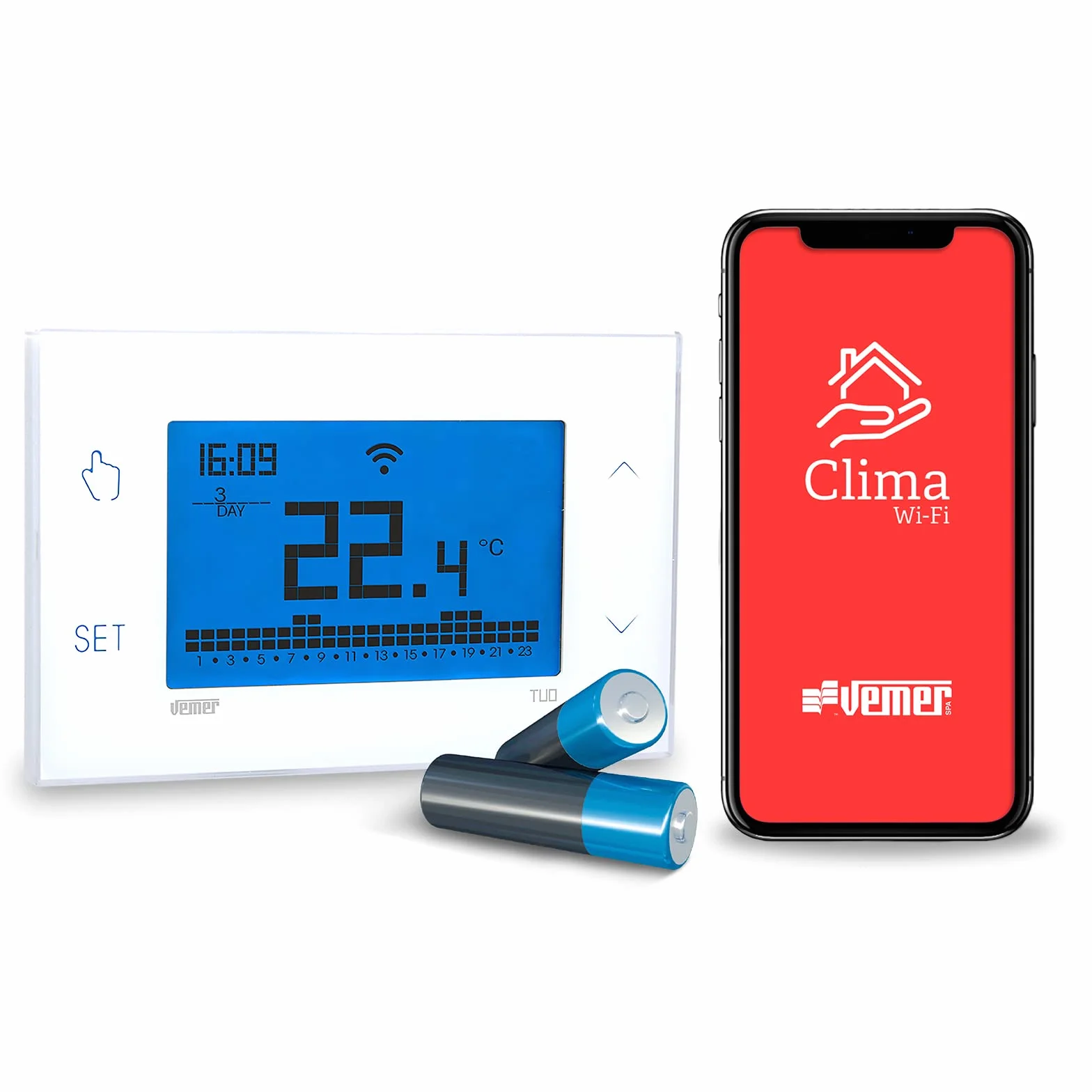 VEMER - Termostato TUO WIFI BATTERIA VE788600 Smart Programmabile per Caldaia Compatibile con Alexa e Google Home Bianco