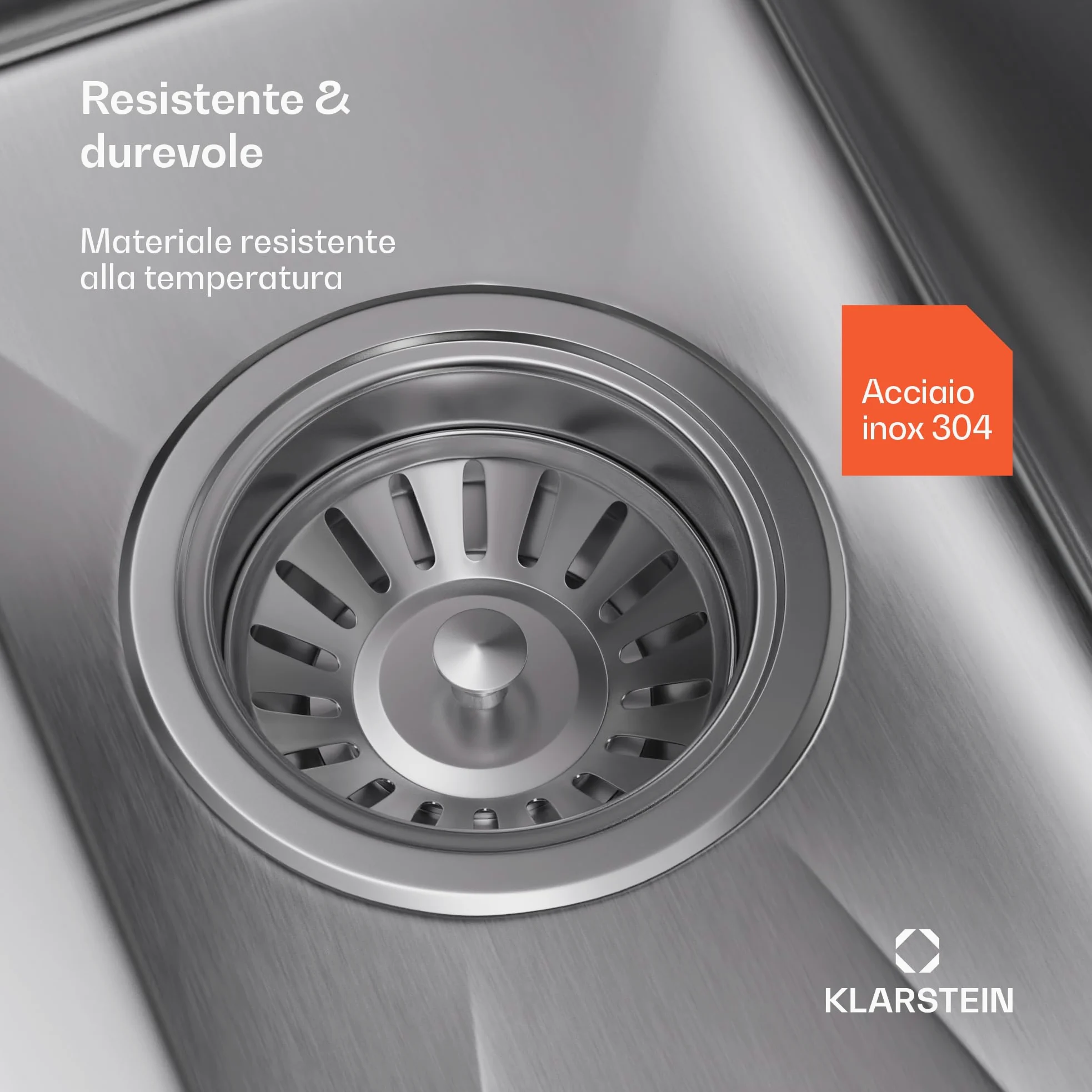 Klarstein Lavello Cucina – Acciaio Inox 304, Design Stretto 23 cm, Resistente a Graffi & Calore, Facile da Pulire, Include Kit Installazione & Troppopieno, 45x23 cm