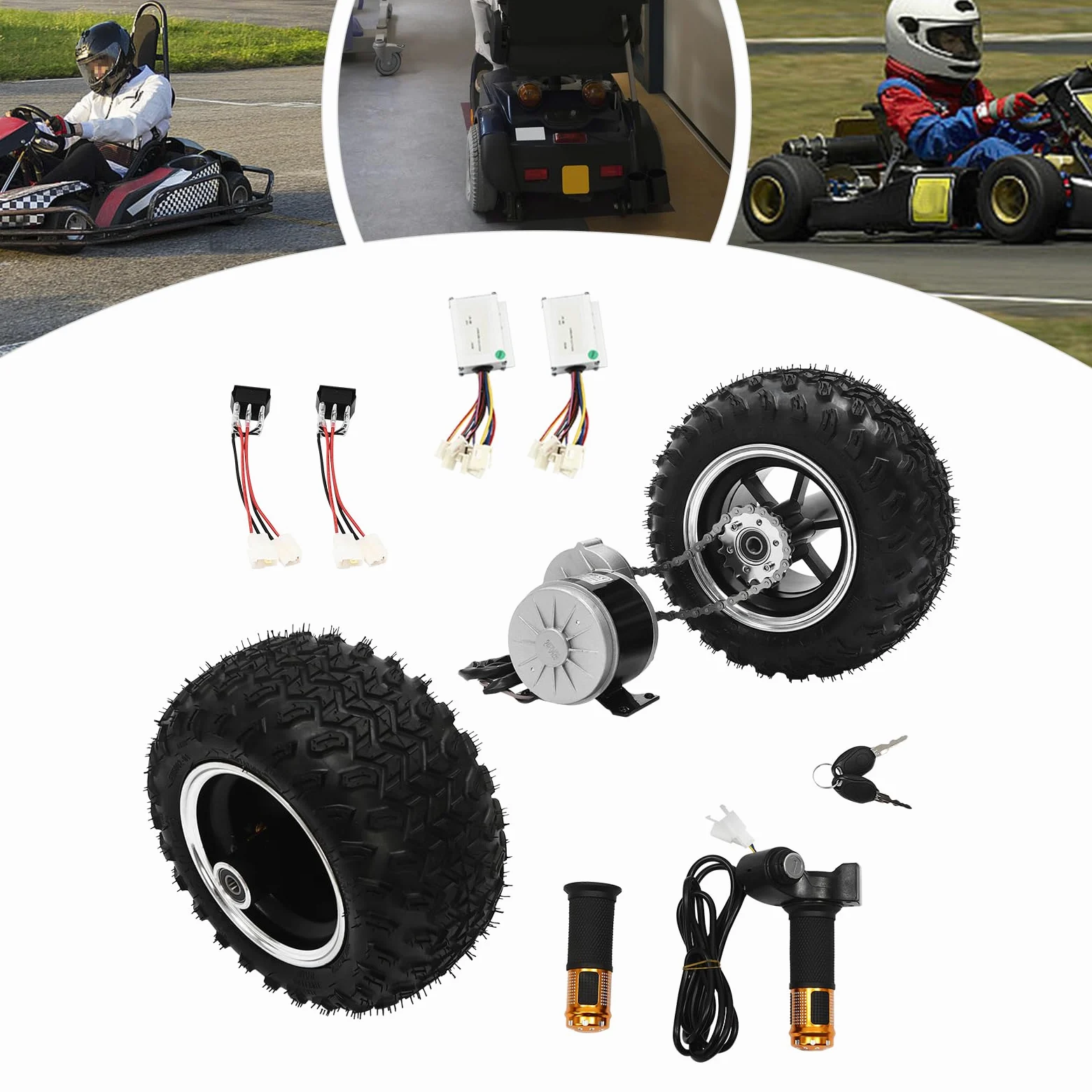 Kit di conversione per carrello elettrico, 250 W, 24 V, 370 giri/min, velocità a vuoto, motore Drive Air Wheel Conversion Kit 330 rpm, velocità nominale set doppia ruota IP33, bicicletta elettrica da