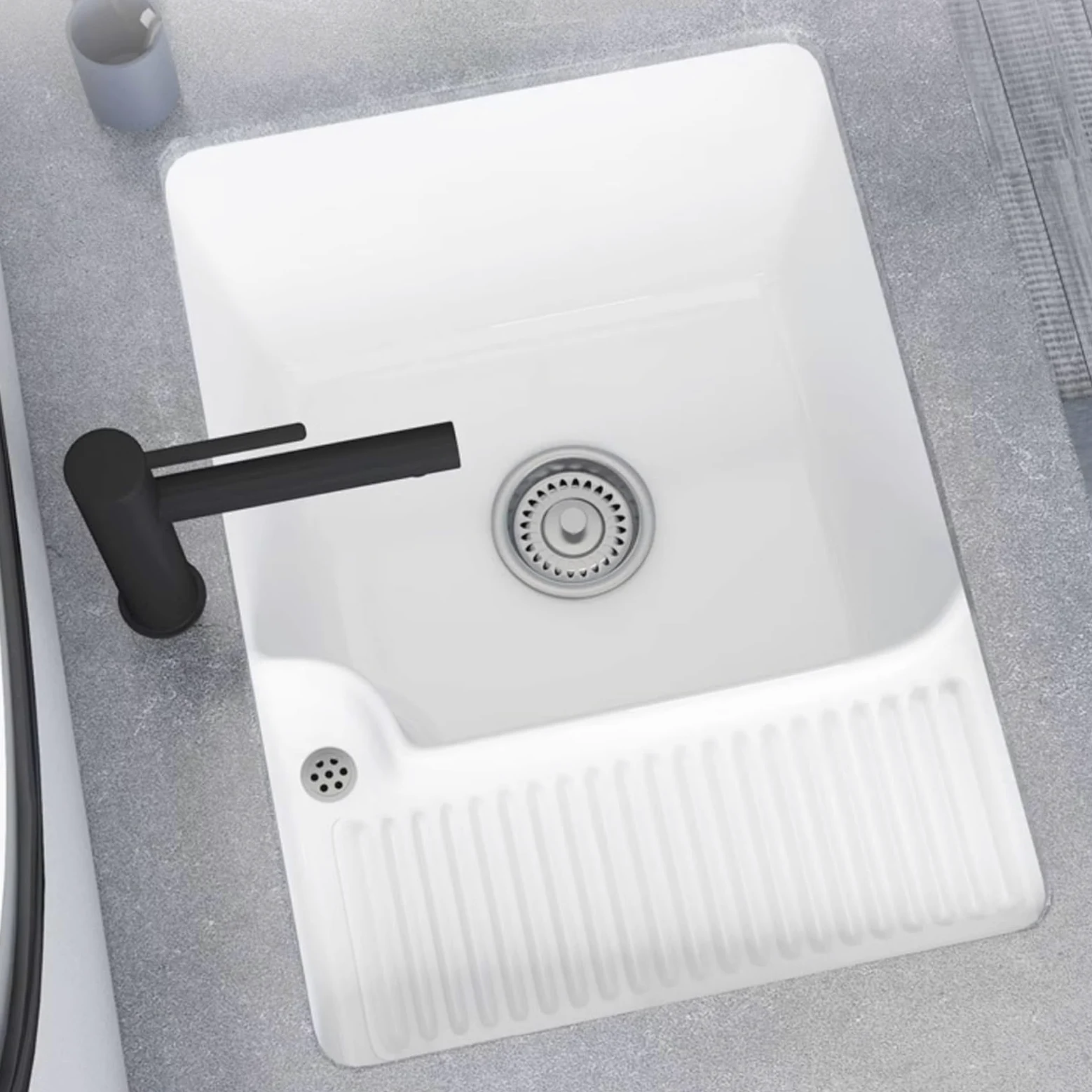 Lavandino per Il Bagno,lavatoio Lavanderia,Lavabo da Incasso in Ceramica con Assicella,con gocciolatoio e Tubo di Scarico, Adatto per bagni, WC, balconi e Cortili Esterni (Size : 74 * 42)