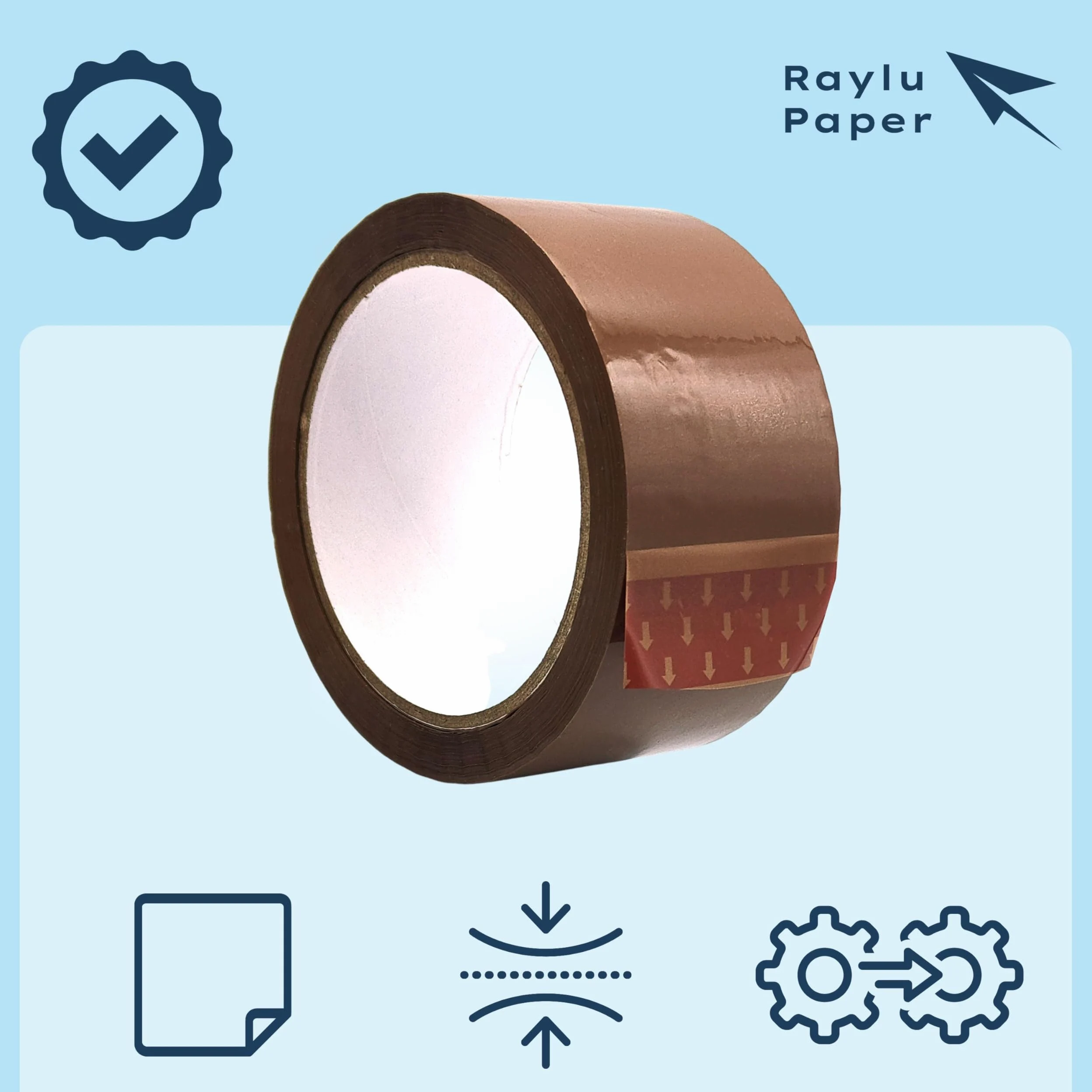 RAYLU PAPER - Rotoli di tenuta, nastro adesivo per imballaggio di scatole di spedizione resistente ed extra forte, 66 metri x 50 mm di larghezza (1 unità, marrone)