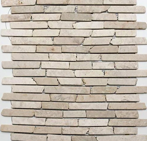 Piastrelle a mosaico in marmo naturale, beige chiaro, Brick Biancone MOS40-0105