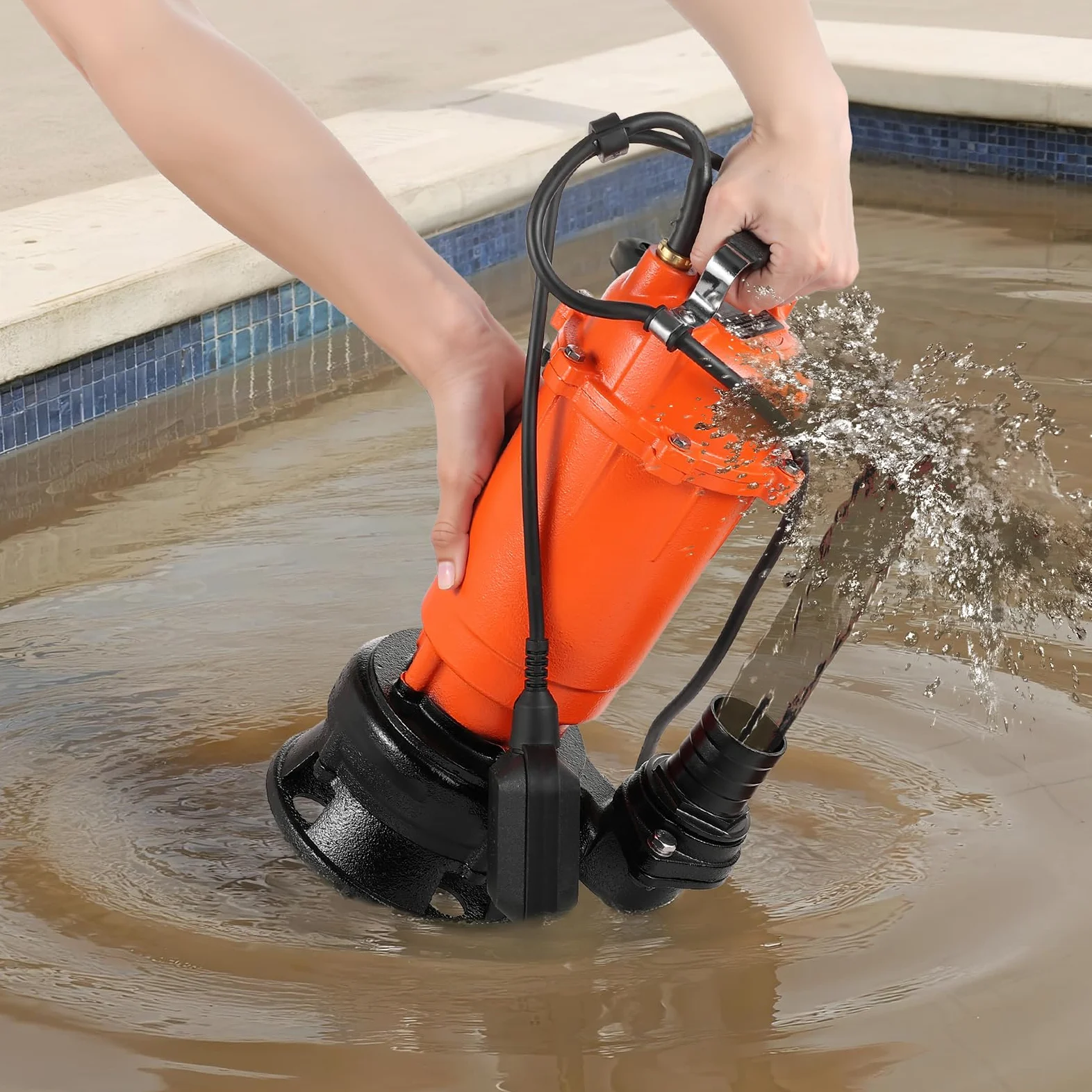 VEVOR Pompa Sommergibile per Acqua Sporca da 1500 W, 22800 L/H, in Ghisa con Interruttore a Galleggiante Automatico, Sollevamento Massimo 18 m, Scarico di Acqua Pulita, per Piscine, Giardino