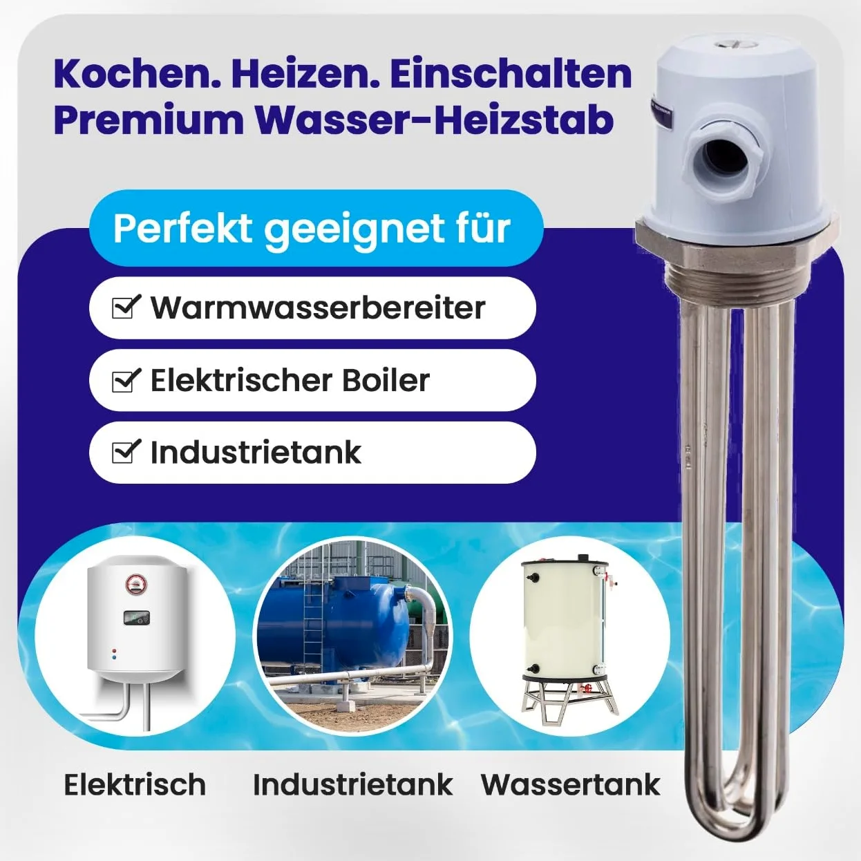 5144 Elemento riscaldante 4500W (230V/3x230V) G6/4" IP 54 Riscaldamento a liquido, Cartuccia di riscaldamento per stufe, caldaie elettriche