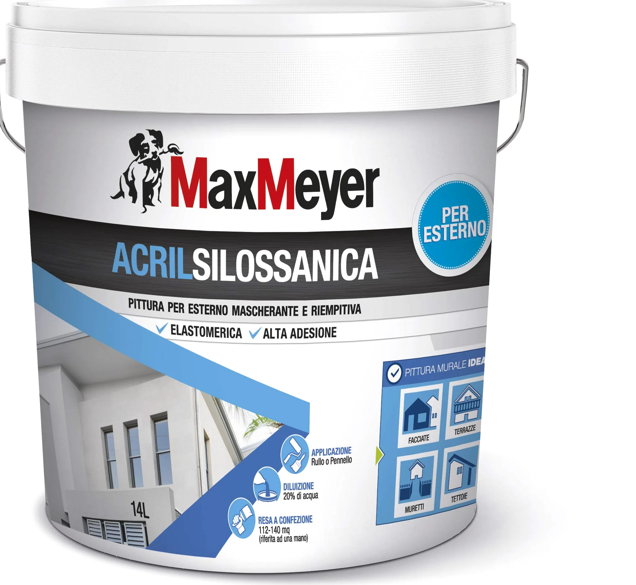MaxMeyer Pittura per esterni Acrilsilossanica Elastomerica BIANCO 14 L