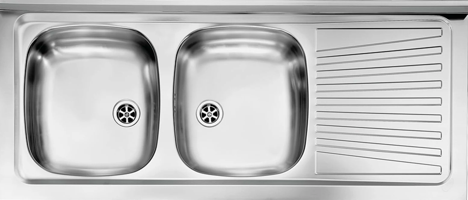Lavello cucina acciaio inox Monica appoggio 120 x 50 cm 2 vasche stampate sinistre e gocciolatoio Made in Italy