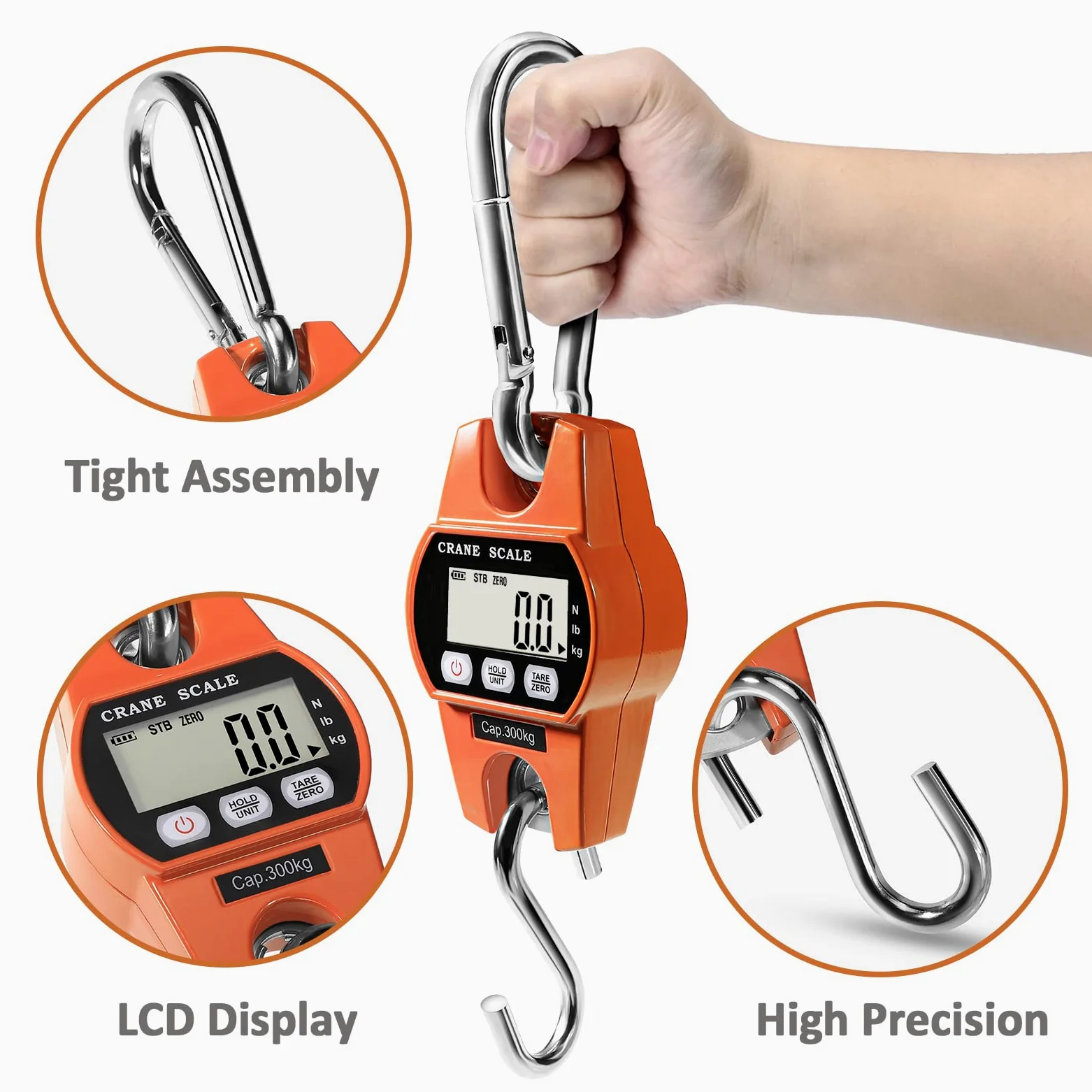 GRAM PRES Bilancia digitale per bagagli, portatile, 300 kg, per valigie, pesca, caccia all'aperto, display LCD