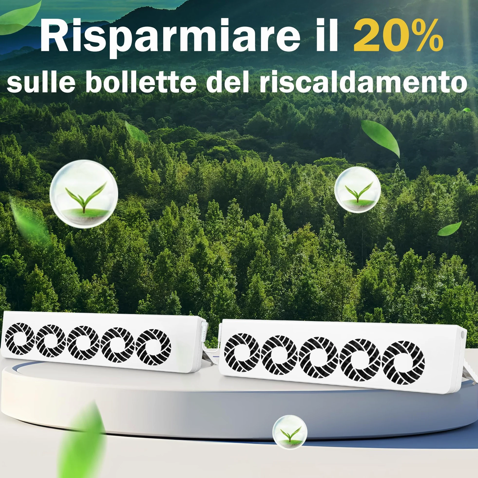 Ventole per Termosifoni 2.0 con Controller con Termostati Intelligenti, 10 Ventole per Aumentare l'efficienza del Riscaldamento e Risparmiare Energia con 1 Spina di Alimentazione (Duo Set)