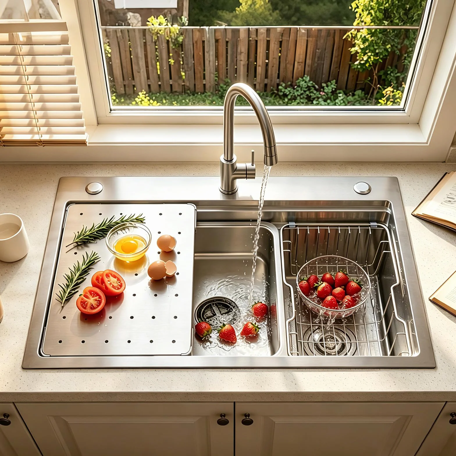 Lavello Da Cucina Multifunzione In Acciaio Inossidabile 304 Fatto A Mano, Lavello Da Cucina Grande A Una Vasca, Installazione A Filo O Soprapiano Con Vasca Rimovibile(70x50x21.5cm)