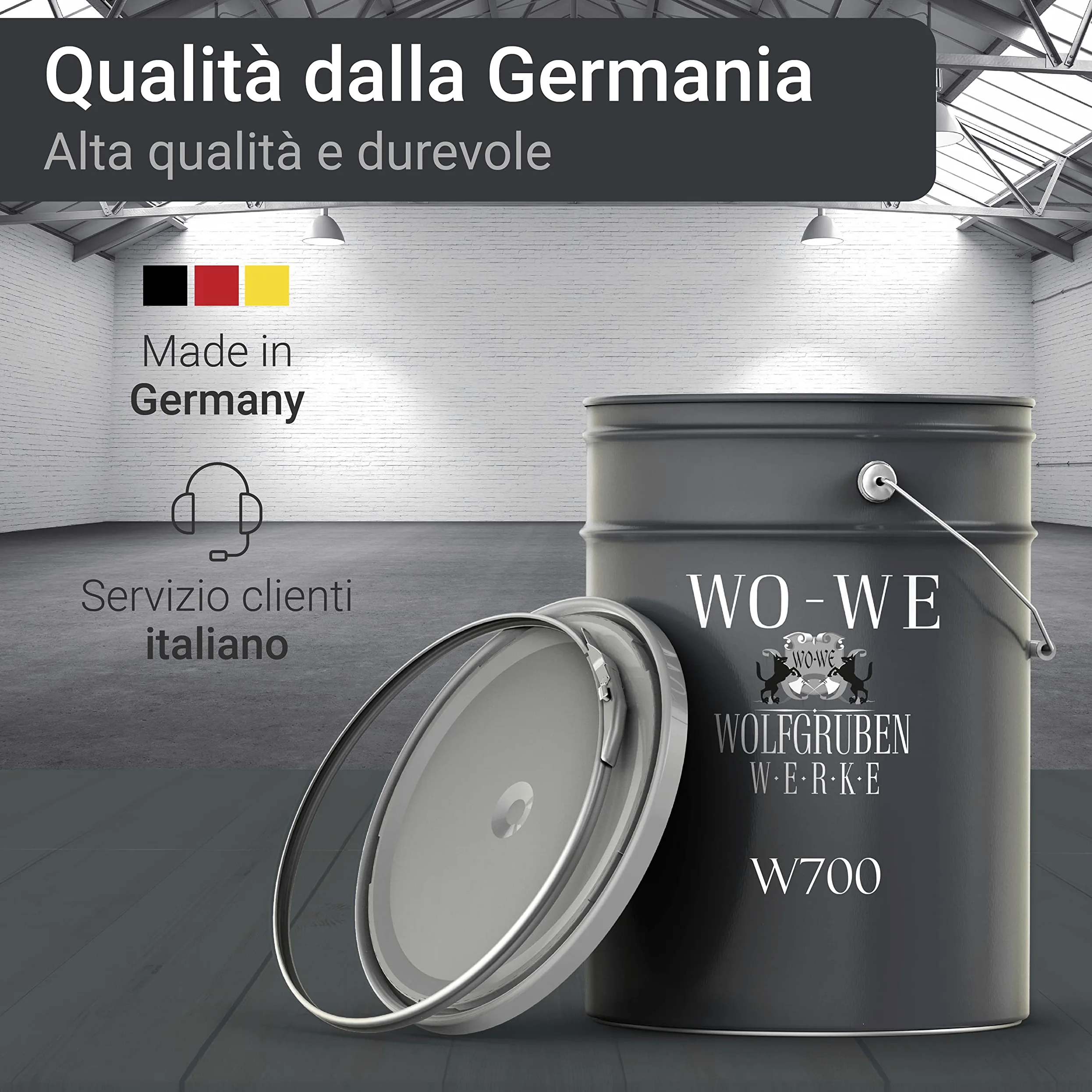 WO-WE Vernice per cemento W700 Pittura pavimenti Interni Grigio argento sim RAL 7001-10L