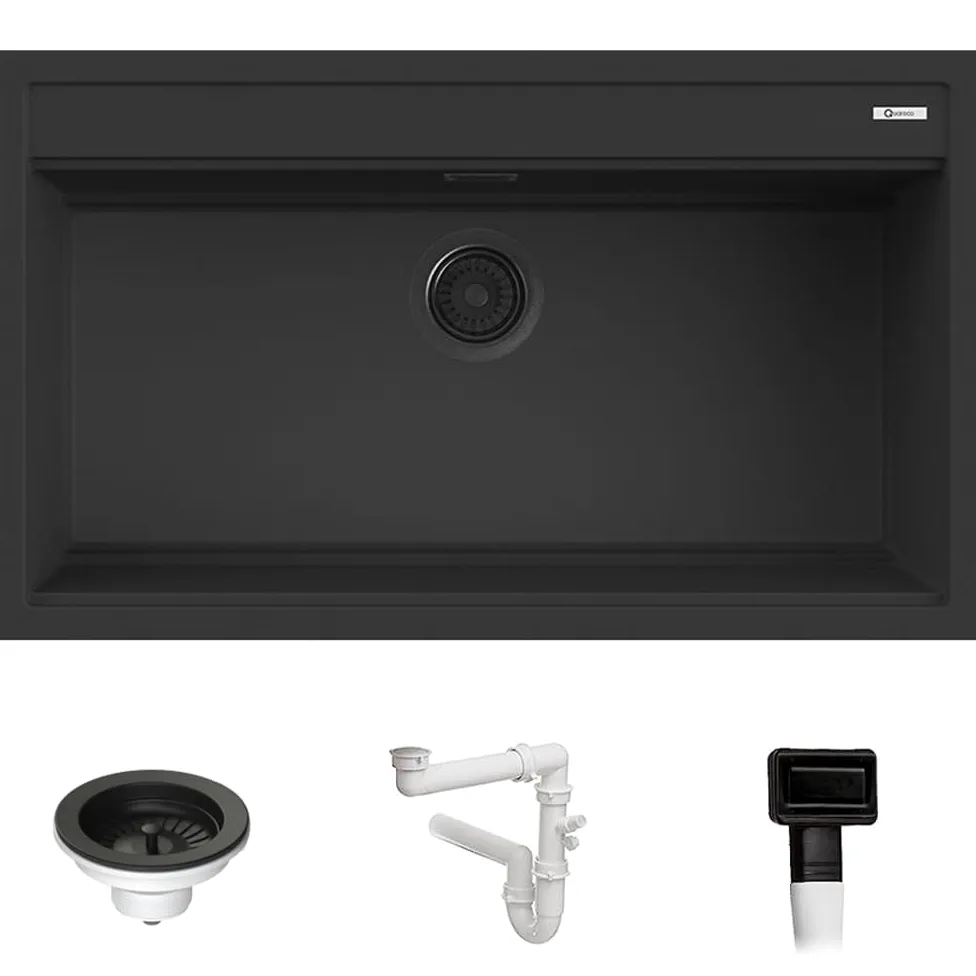Lavello Quareco incasso 1 vasca 86×51 Prime 90 Granito Nero QLP090NE