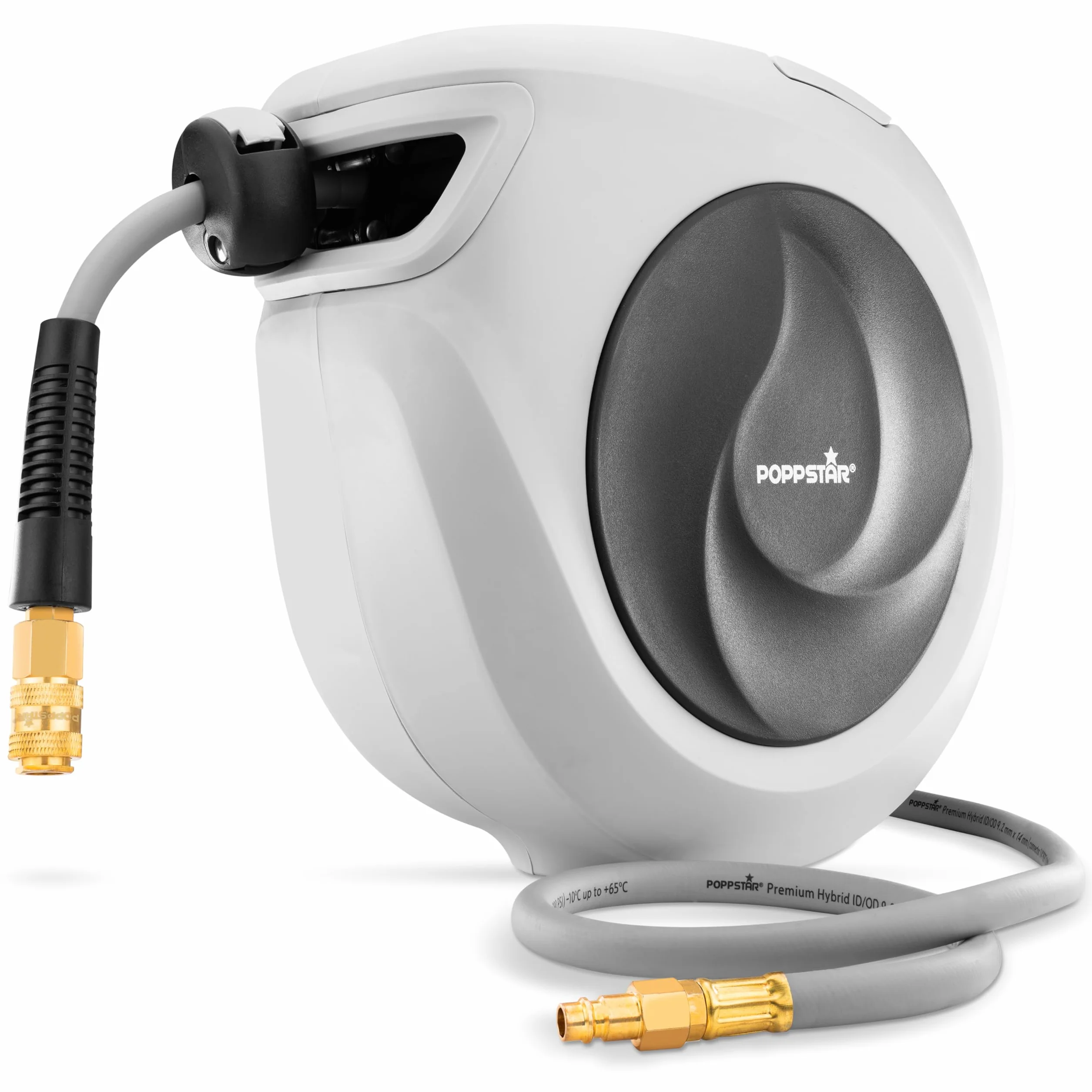 Poppstar Avvolgitubo per tubi ad aria compressa (15m+1,1m, diametro 3/8" (9,2x14mm)), attacco rapido 1/4" BSPT, avvolgitubo con tubo PVC ibrido