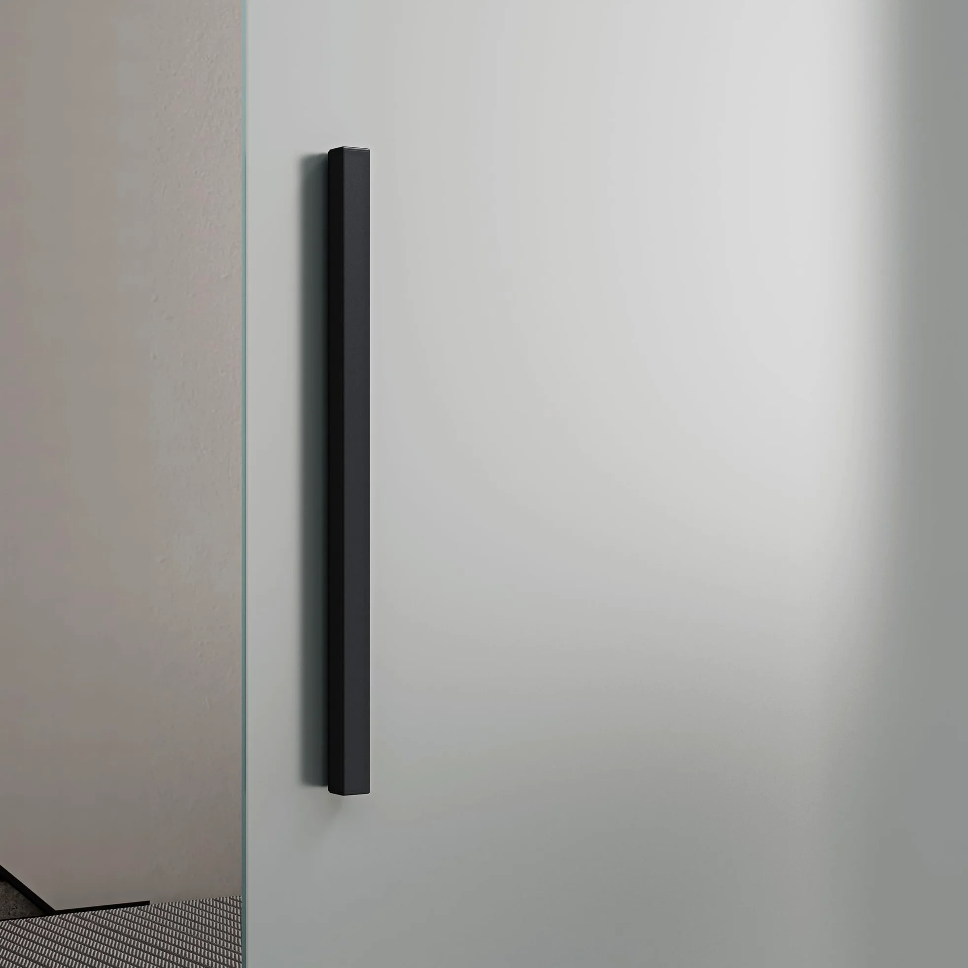 doporro Porta Scorrevole in Vetro 102.5x215cm, Porta Scorrevole in Vetro Satinato 8mm con Binario e Maniglia Per Asta per Bagno Cucina Studio Ufficio, Nero, Amalfi-plus 14H