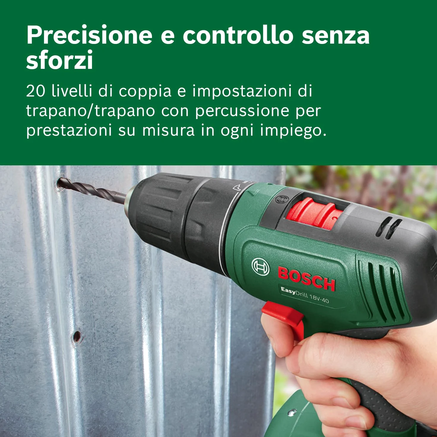 Bosch Home and Garden 06039D8004 Bosch Trapano Avvitatore EasyDrill 18V-40 (1 Batteria da 2,0 Ah, Sistema 18 Volt, in Custodia per Il Trasporto). 1/2"