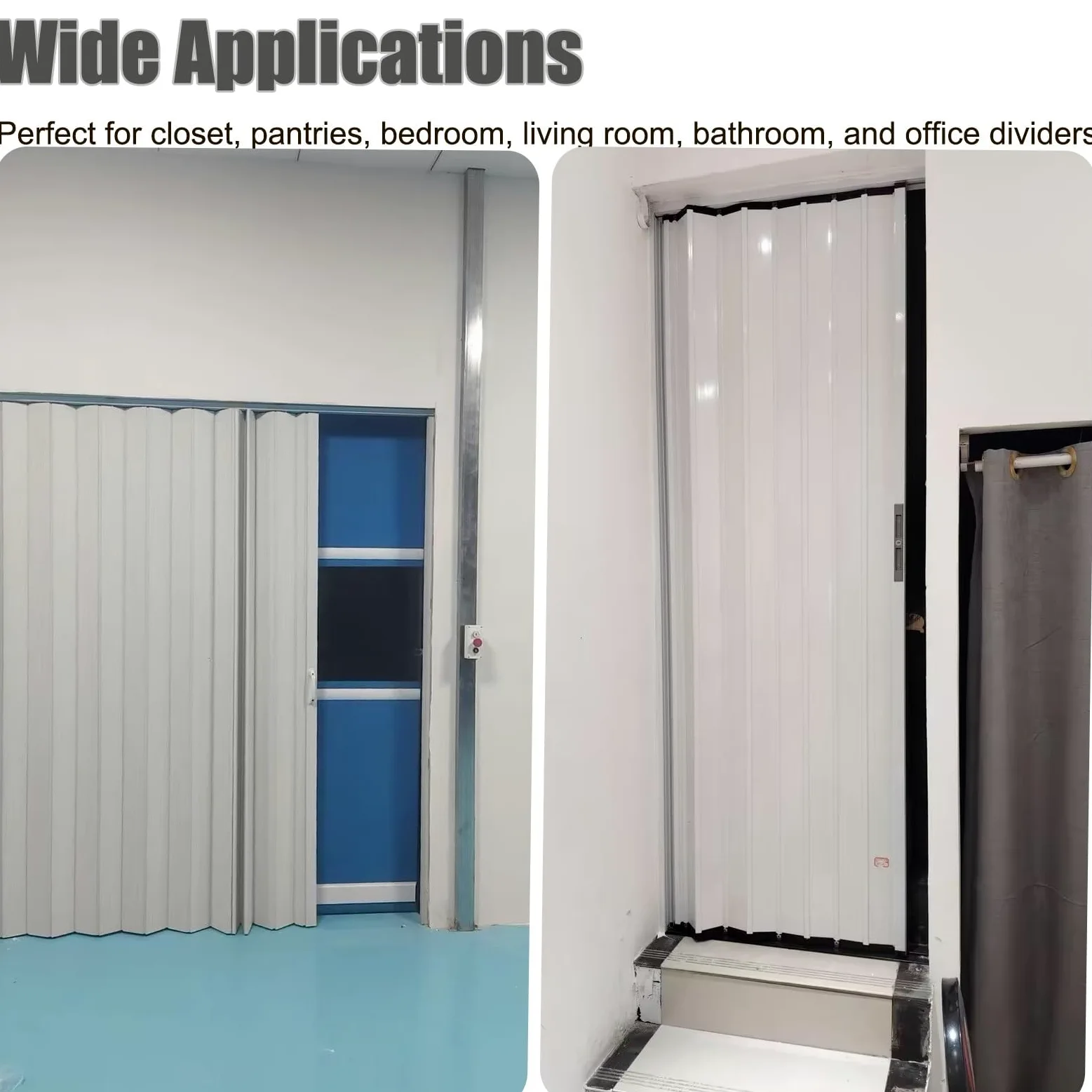 Porta a Soffietto Larghezze: 60 65 70 80 90 100 cm, Cancello a Soffietto Bianco con Serratura per Esterni, Porta Scorrevole Pieghevole per Divisorio Ambienti/Patio(39x98in/100x250cm)