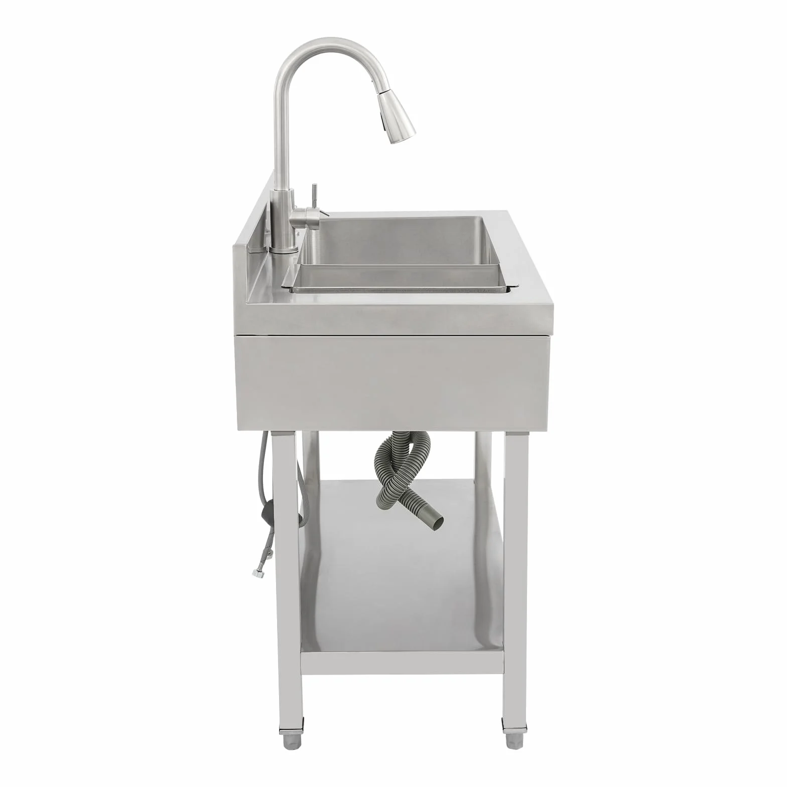 Lavando in acciaio inossidabile a libera installazione, lavello singolo lavello da cucina rettangolare con piedistallo, lavello mobile per cucina, garage, esterno (90x50x80 cm)